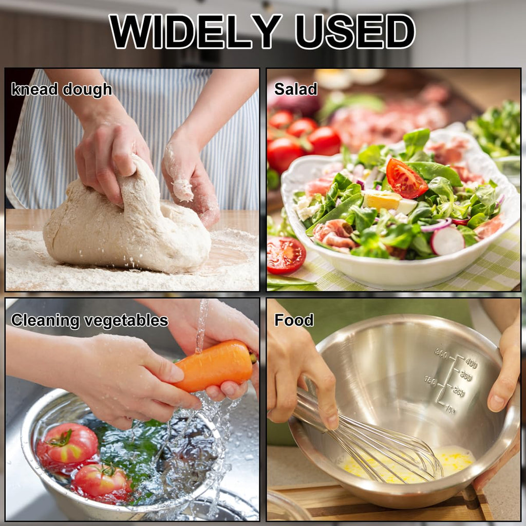 KOUISYY 5PCS Stainless Steel Mixing Bowls Set with Measurement Lines, Kitchen Nesting Bowls for Baking Prepping Cooking Serving Salad Vegetables, Food-Grade Breader Bowl Size 4.5, 3, 2, 1.5, 0.7 QT