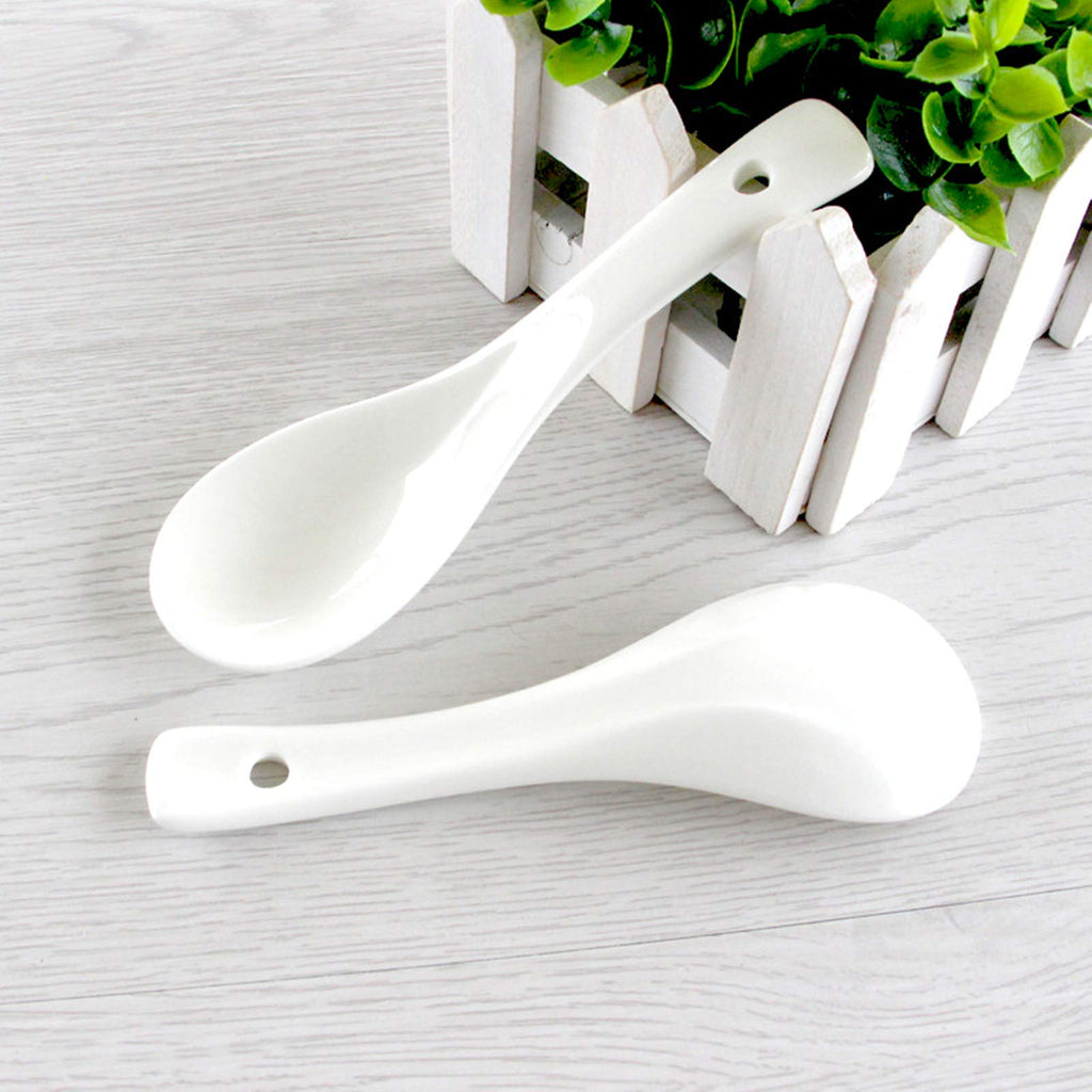 Yopay 24 Pack Soup Spoon Ceramic Asian Ramen Spoons, 5 Inch Small White Porcelain Spoons, Dessert Spoon for Adults Appetizer Wonton Dumpling Miso Pho Macaron, Dishwasher Safe, Oven Safe