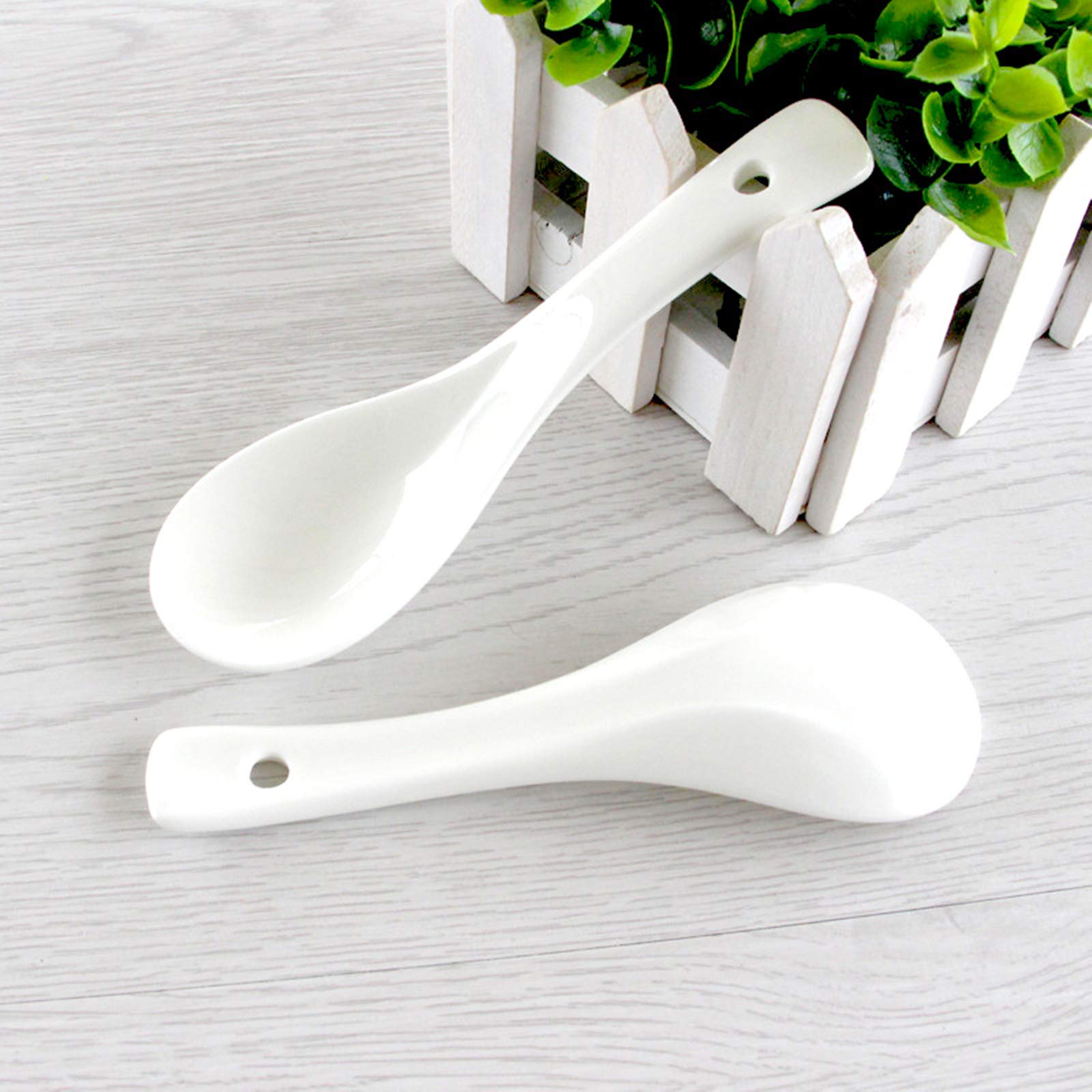 Yopay 24 Pack Soup Spoon Ceramic Asian Ramen Spoons, 5 Inch Small White Porcelain Spoons, Dessert Spoon for Adults Appetizer Wonton Dumpling Miso Pho Macaron, Dishwasher Safe, Oven Safe
