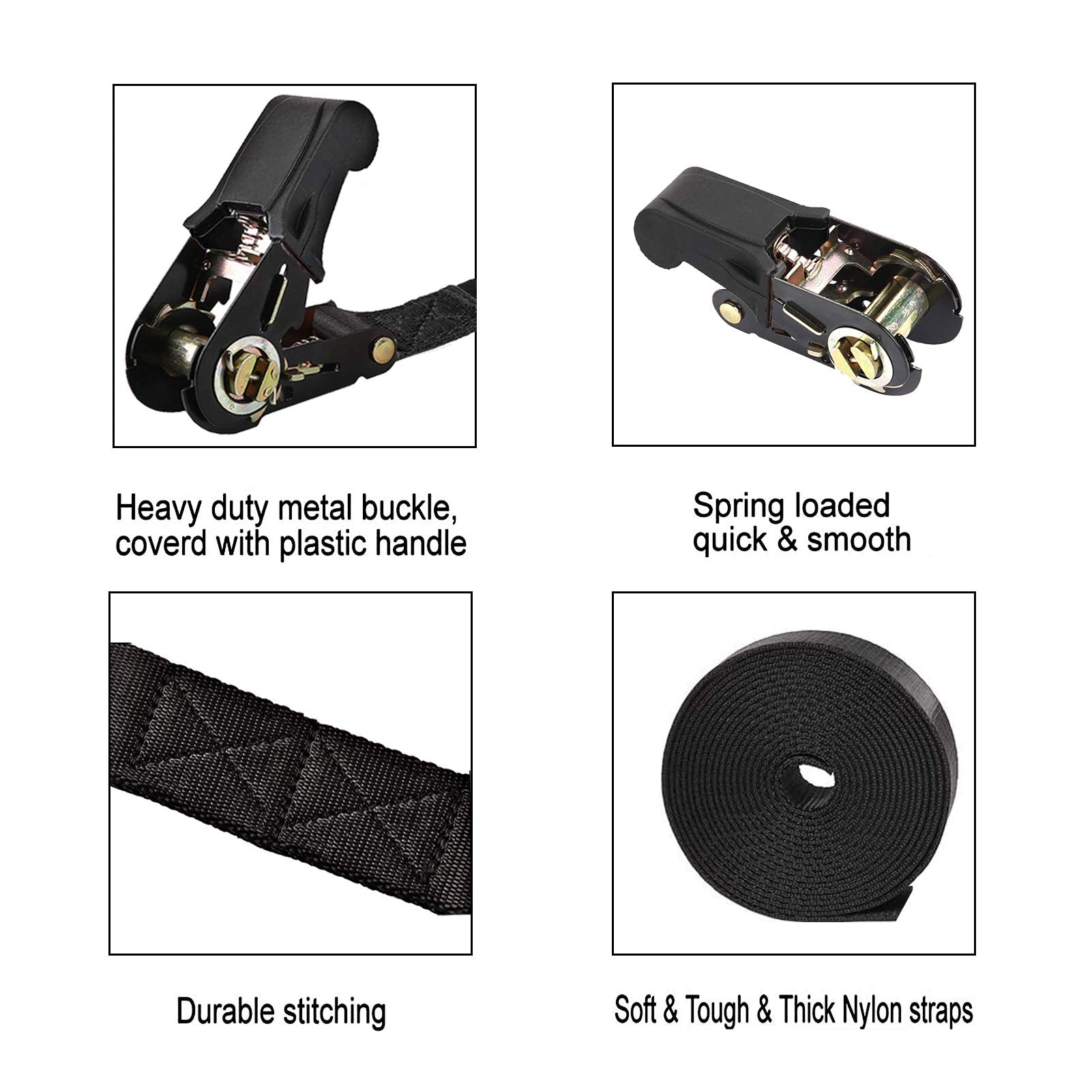 Endless Ratchet Tie Down Straps Heavy Duty Cargo Tie Downs, Durable Nylon Black Strap Down Ratcheting Securing Straps, Track Spring Fittings, Tie-Down Motorcycles, Trailer Loads, Kayak (20ft - 2pack)