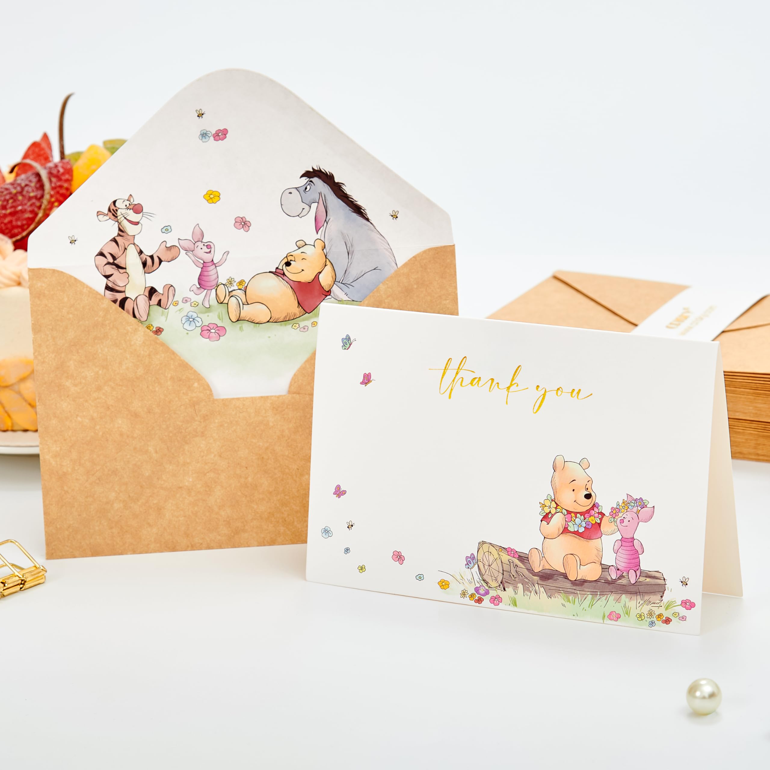 Crisky Gold Foil Cute Bear Thank You Cards Blank Inside with Envelopes and Stickers, 50 Pack Animal Thank You Cards for Baby Showers, Birthdays, Friendsgiving