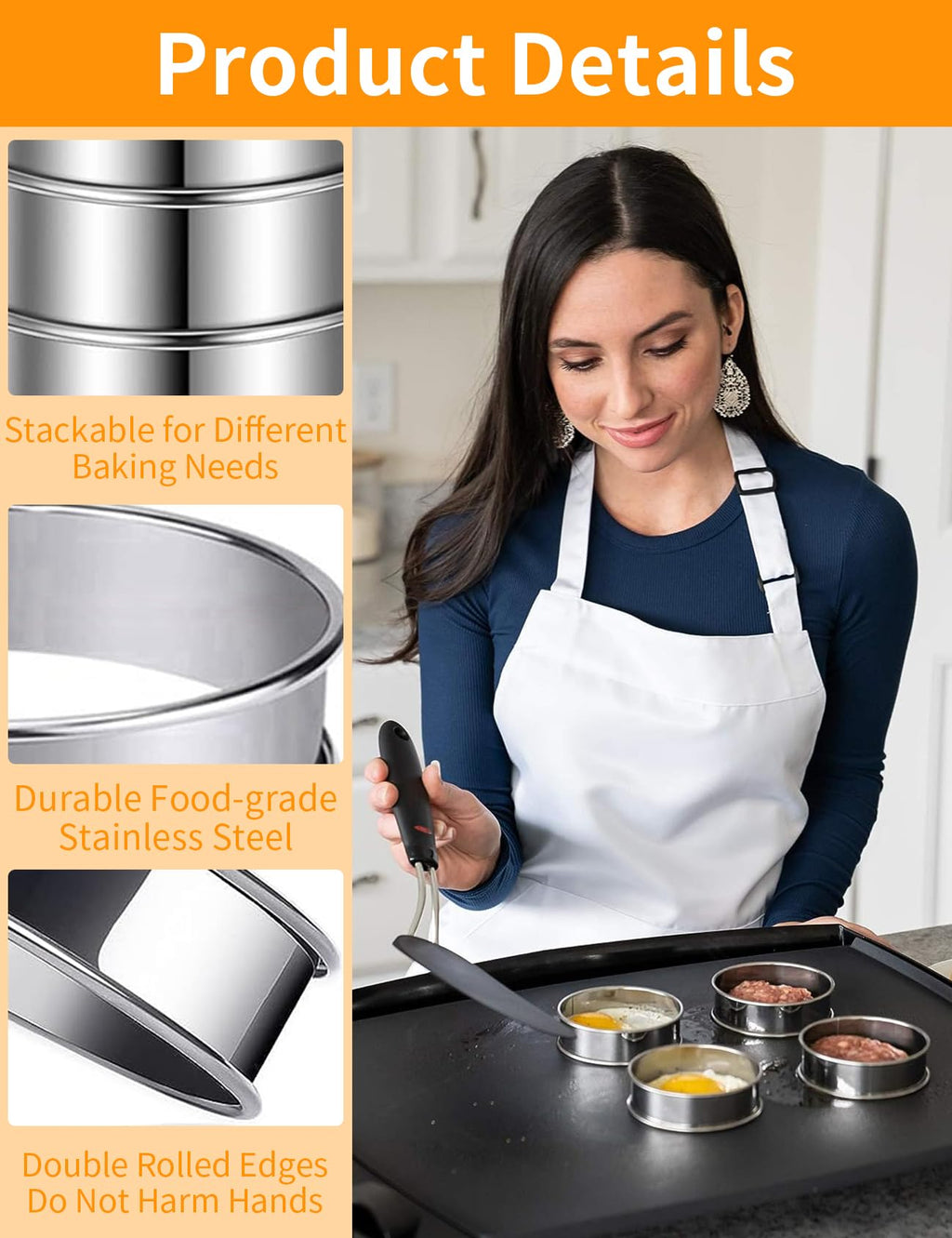 12 PCS English Muffin Rings, 4 inch Stainless Steel Crumpet Rings, Double Rolled Tart Rings for Baking Fluffy Muffins, Muffin Rings Round Muffin Tart Ring Molds for Home Baking Eggs Pancakes Pastry