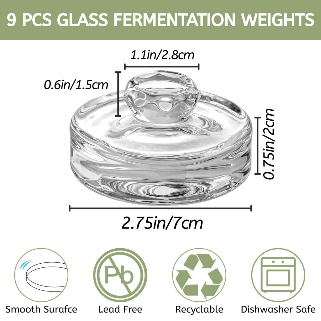 YOUEON 9 Pack Fermentation Glass Weights with Easy Grip Handles for Wide Mouth Mason Jars, Pickling Jars, Glass Fermentation Weights for Fermenting Kit, Sauerkraut, Kimchi and More