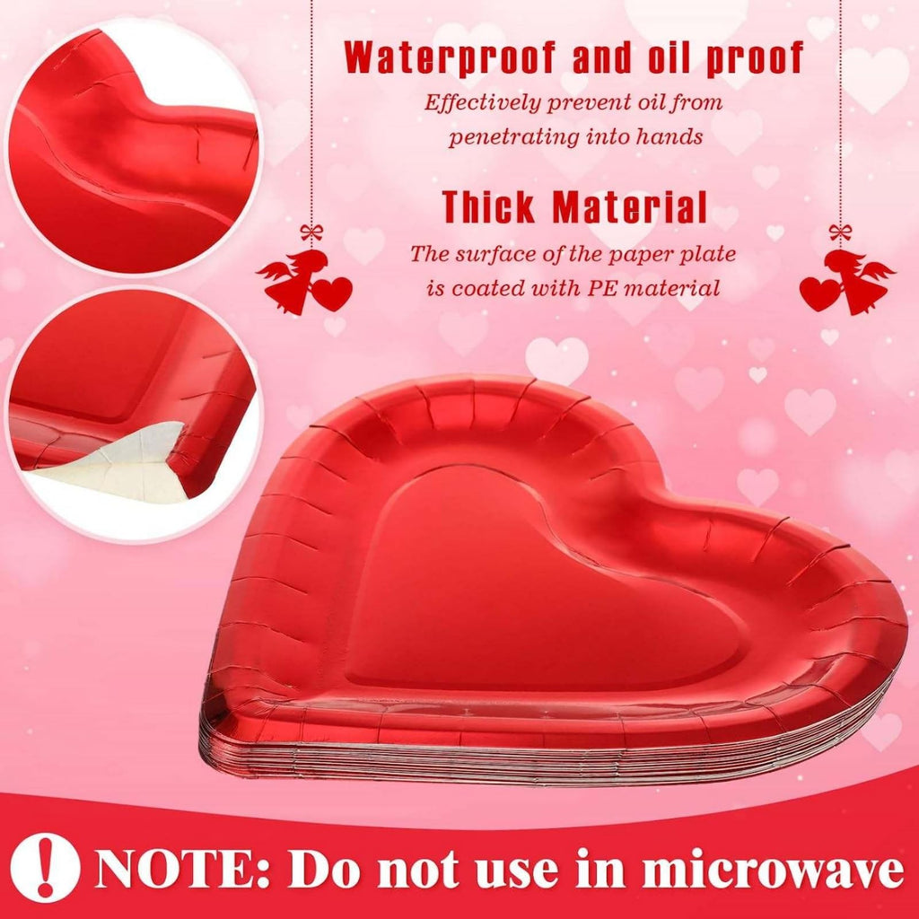 SINGOMON 40PCS Red Heart Plates Red Paper Plates Disposable Plates Red Plates Dessert Plates Love Plates Party Plates Red Tableware Set for Valentine's Day Anniversary Birthday Wedding Party Plates