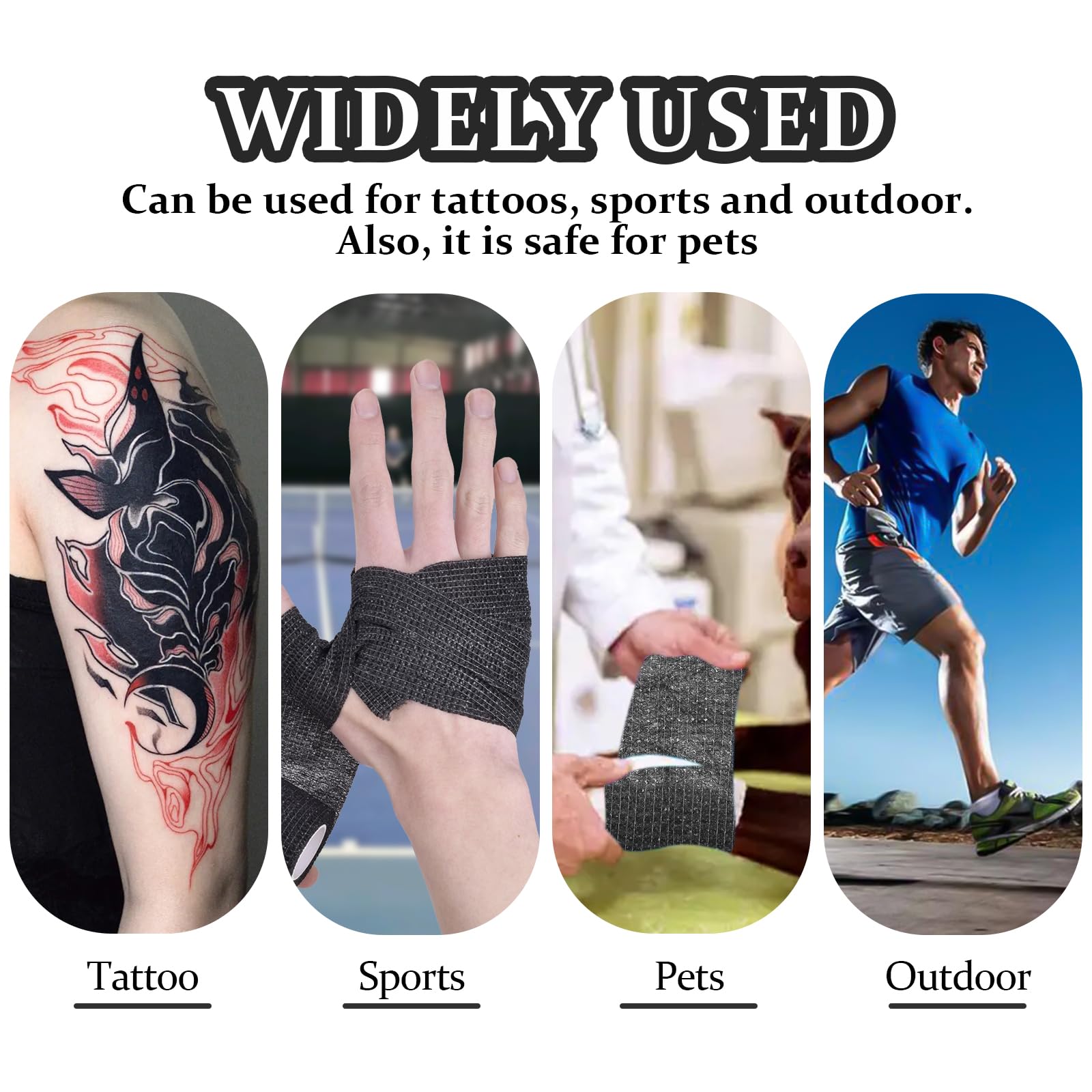 ATOMUS 24pcs Self Adhesive Bandage 5cm Cohesive Bandage Tape Wrap for Tattoo Grip Bandage Machine Pen Pet Sports (24pcs Black)