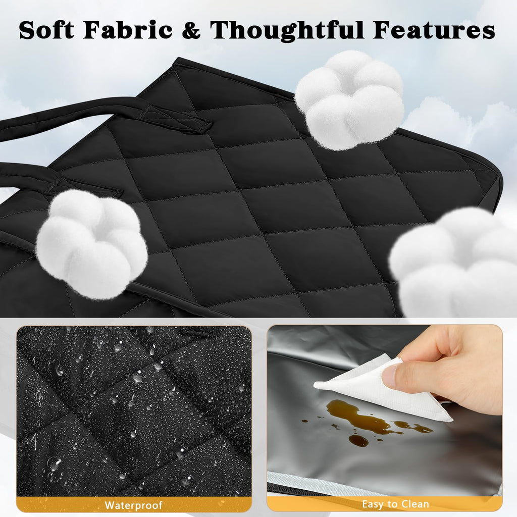 ZOMFELT Lunch Tote Bag for Women, 15.6 Inch Puffer Laptop Lunch Bag, Quilted Large Work Tote Bag with Insulated Lunch Compartment, Womens Lunch Bags for Work, Travel, Nurse, Teacher, Camping, Black