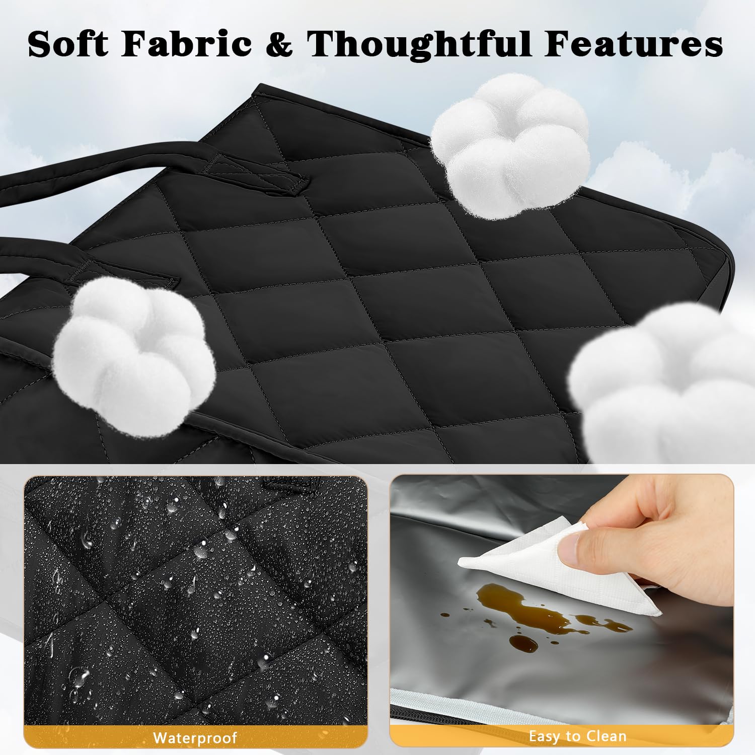 ZOMFELT Lunch Tote Bag for Women, 15.6 Inch Puffer Laptop Lunch Bag, Quilted Large Work Tote Bag with Insulated Lunch Compartment, Womens Lunch Bags for Work, Travel, Nurse, Teacher, Camping, Black