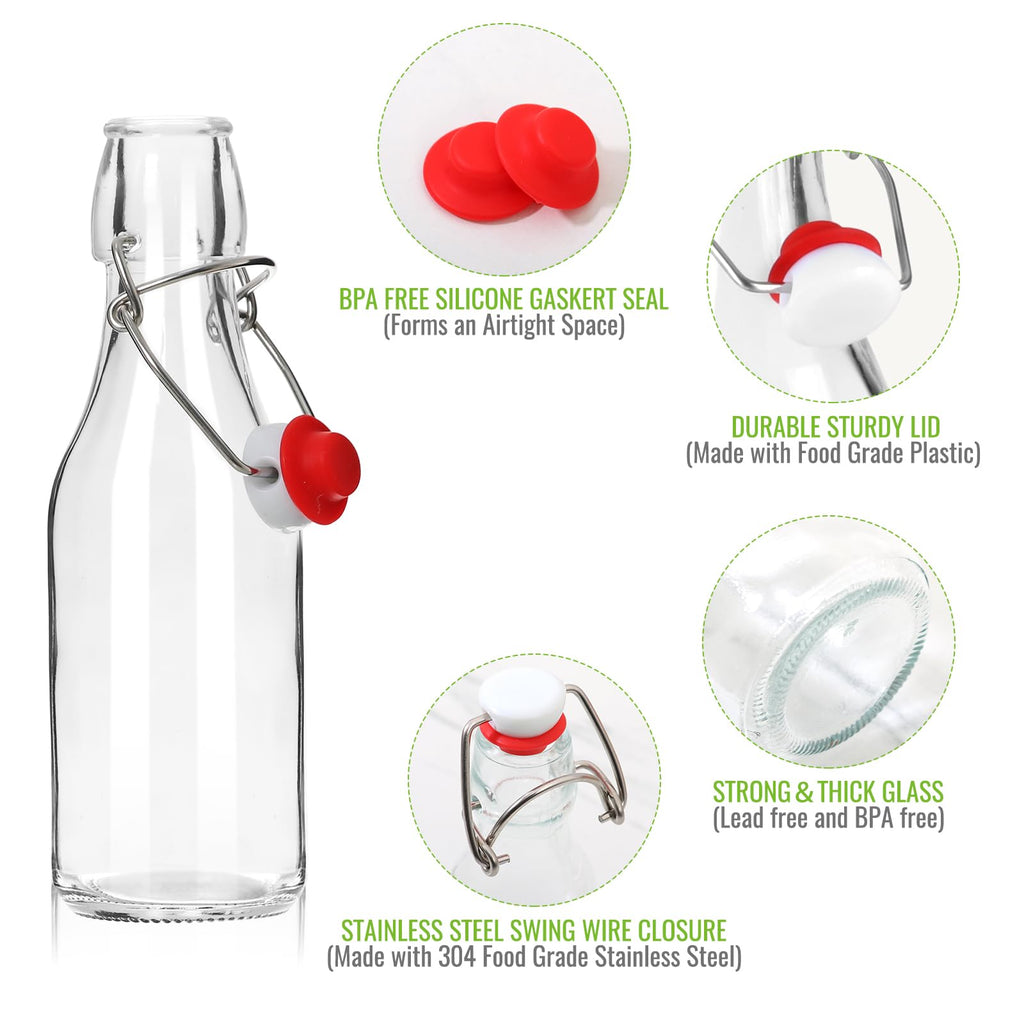 EkkoVla 12 Pack 8 oz Swing Top Glass Bottles, Flip Top Brewing Bottles with Airtight Rubber Seal Flip Caps for Kombucha, Beverages, Oil, Beer, Kefir, Vinegar, Wine