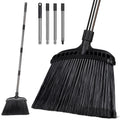 Almcmy Outdoor Broom, Commercial Heavy Duty Broom with Stainless Steel Handle, Angle Broom for Sweeping Indoor Lobby Home Garage Kitchen Office Courtyard Lawn Concrete - Black