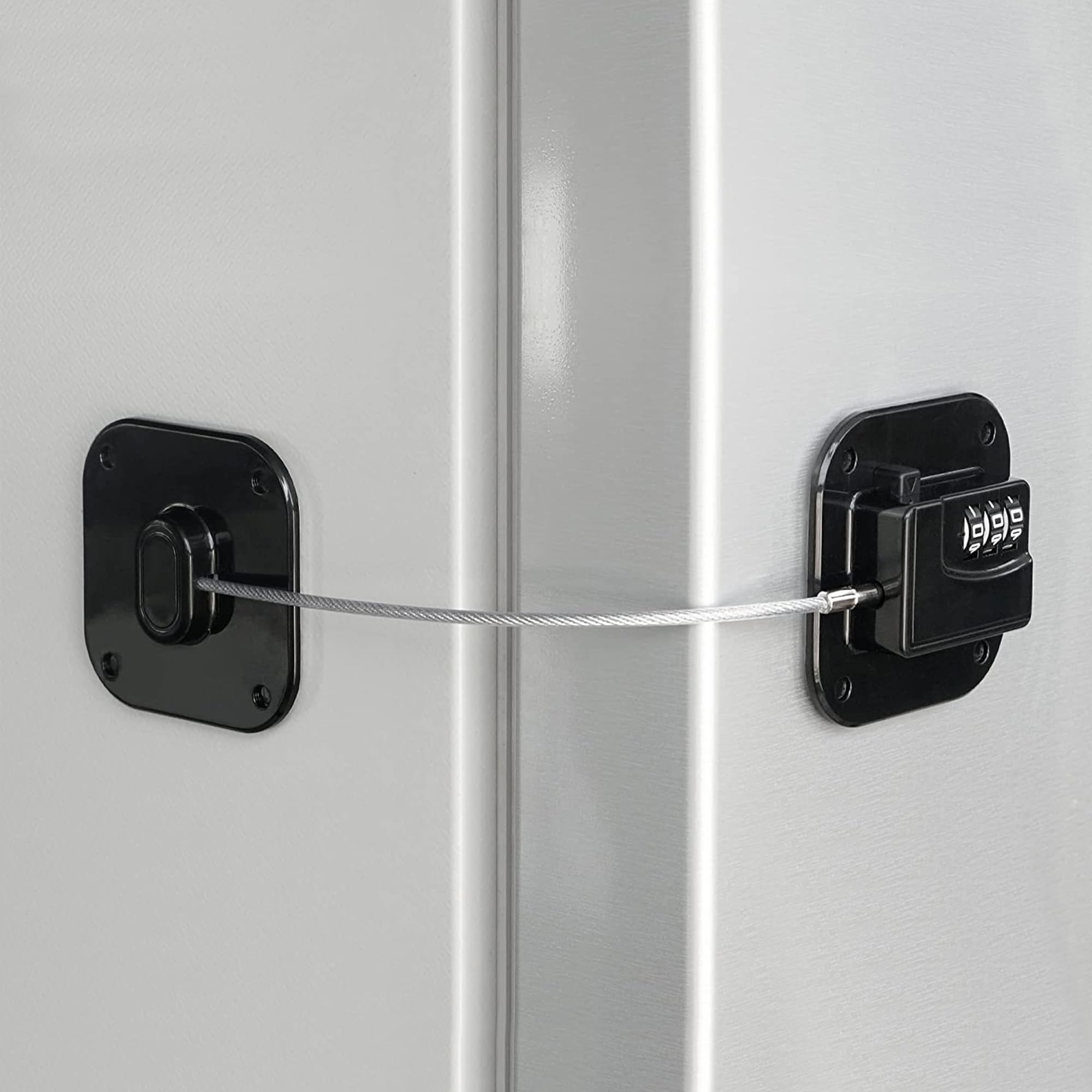 Refrigerator Lock, Heavy Duty Fridge Lock, Combination Lock for Refrigerator Cabinets, Drawers, Safety Lock, Easy Install No Keys Needed (Black-1Pack)