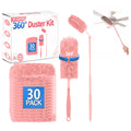 30 Count Pink Duster Refills Compatible with Swiffer Handle, 360° Multi-Surface Duster Refills with 2 Handle, 5X Microfibers Disposable Dusters for Cleaning Pet Hair, Home, Office, Blinds, Furniture