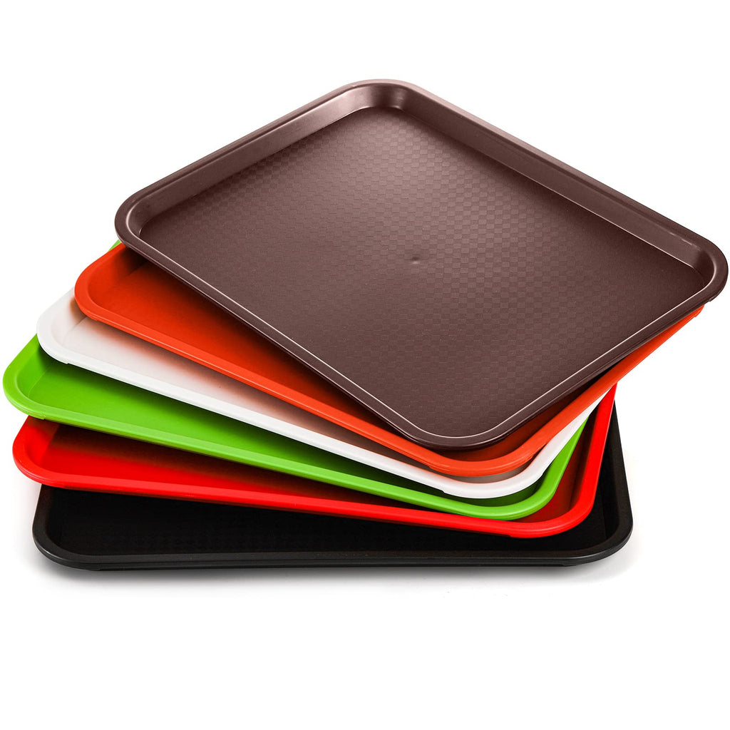 Yarlung 6 Pack Plastic Fast Food Trays, 16x12 Inches Restaurant Serving Trays Set for Coffee Table, Party, 6 Colors