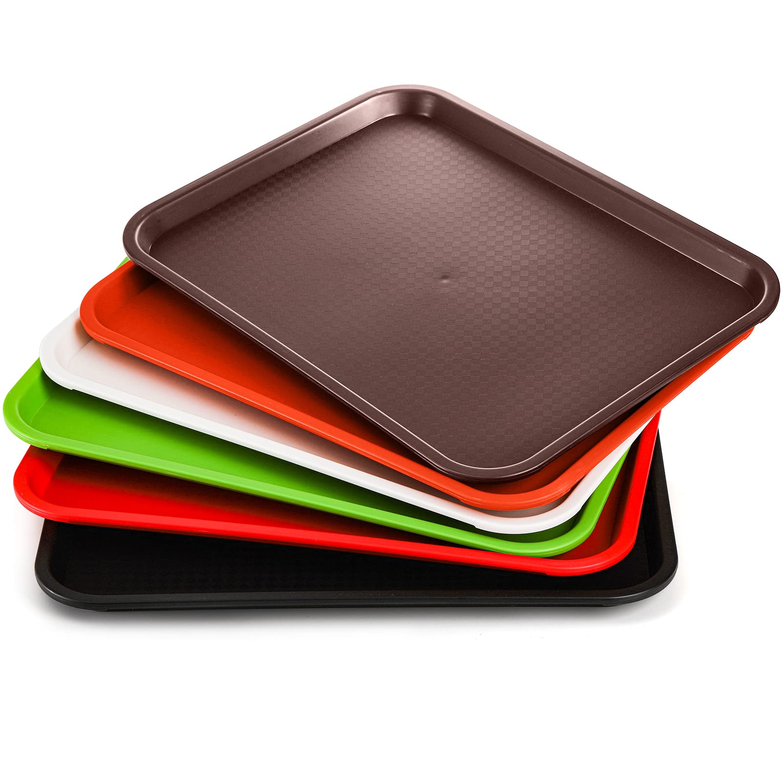 Yarlung 6 Pack Plastic Fast Food Trays, 16x12 Inches Restaurant Serving Trays Set for Coffee Table, Party, 6 Colors