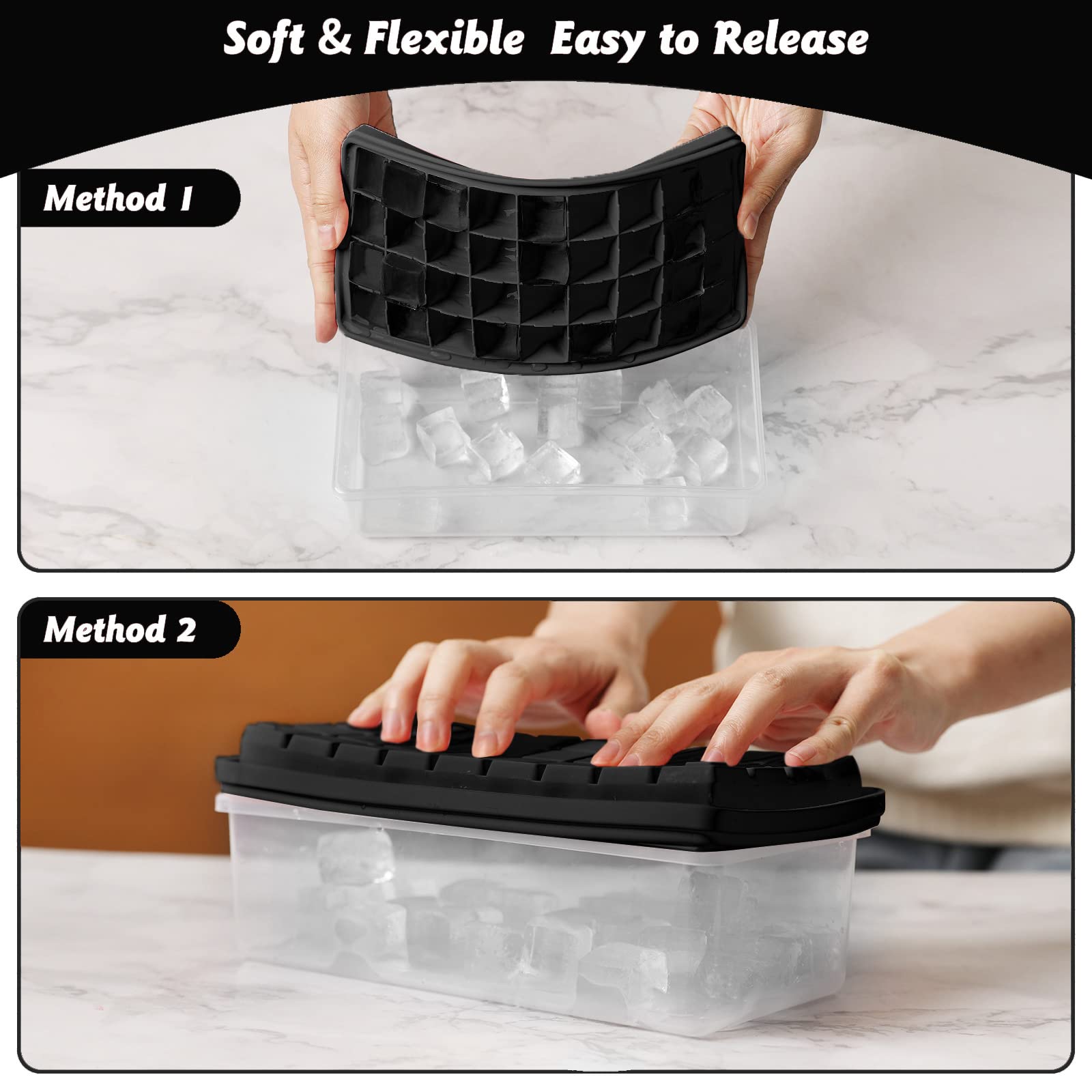Food-grade Silicone Ice Cube Tray with Lid and Storage Bin for Freezer, Easy-Release 36 Small Nugget Ice Tray with Spill-Resistant Cover&Bucket, Flexible Ice Cube Molds with Ice Container, Scoop Cover