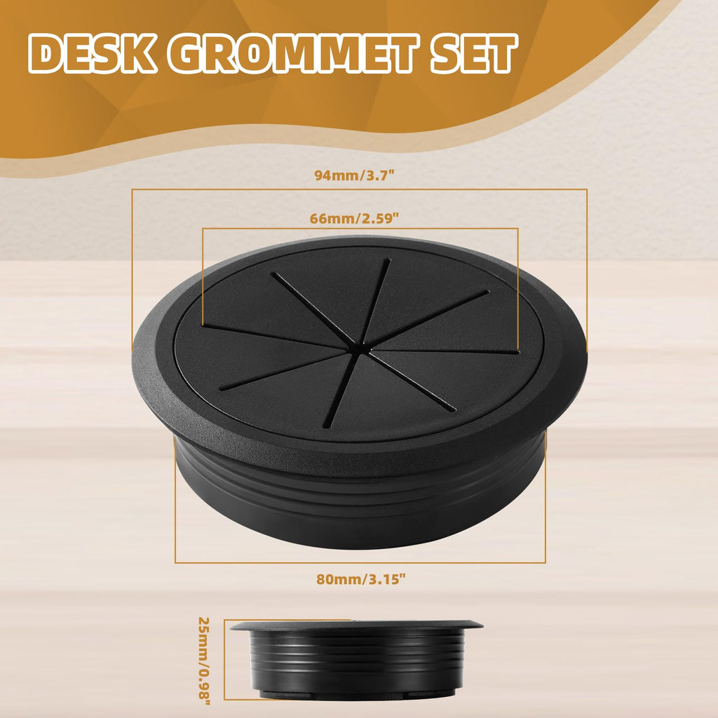 Desk Grommet Hole Diameter 3.15 Inch (Head Diameter 3.7 Inch) 2 Pieces, Desk Hole Cover for Cables Black, ABS Plastic Grommet Hole Cover for Wires Cables Through The Countertop by XIOGZAXI