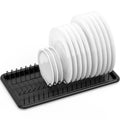 Simple Houseware Stainless Steel Plate Drying Rack with Drainboard, Dish Organizer for Kitchen Cabinet or Countertop Storage, Black