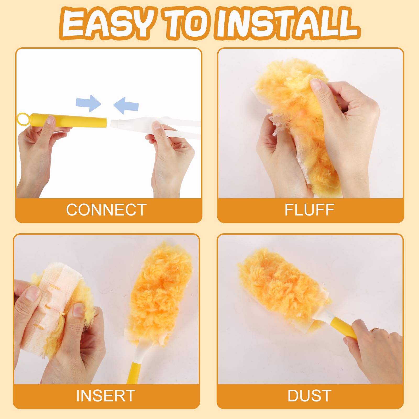 30 Pack Disposable Duster Refills, Heavy Duty Dusting Kit with Handle, 360°Multi-Surface Dust Cleaning Tool for Blinds, Ceiling Fans, Furniture & Hard-to-Reach Areas (Yellow)