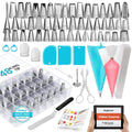 Piping Bags and Tips | RFAQK 100 PCs Cake Decorating Kit with Spatula-Scrappers-48 Numbered Stainless Steel Piping Tips & Icing Bags-Reusable Silicon Bag-Pattern Chart, EBook & Other Icing Piping Set