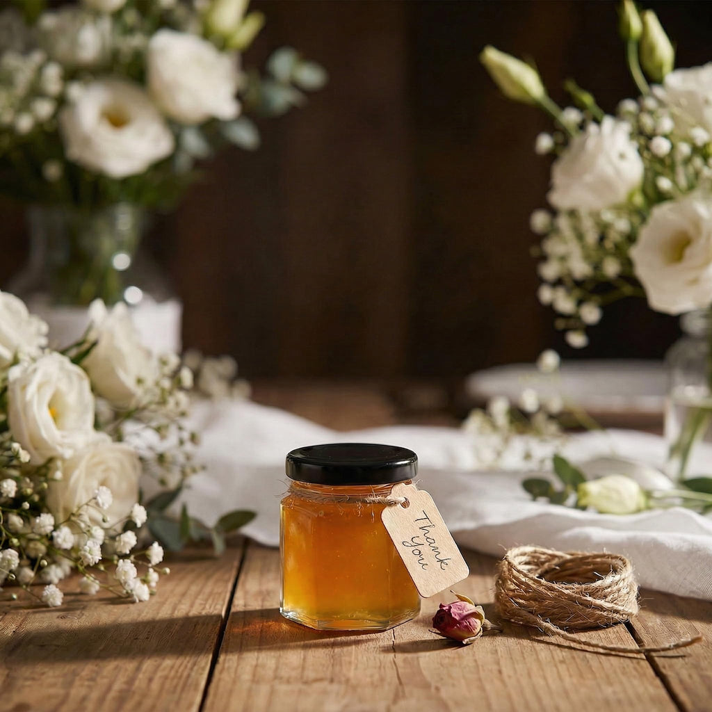 Tebery 30 Pack Mini Hexagon Glass Jars with Black Lids and Labels - 1.5oz Honey & Spice Jars for Gifts, Weddings, DIY