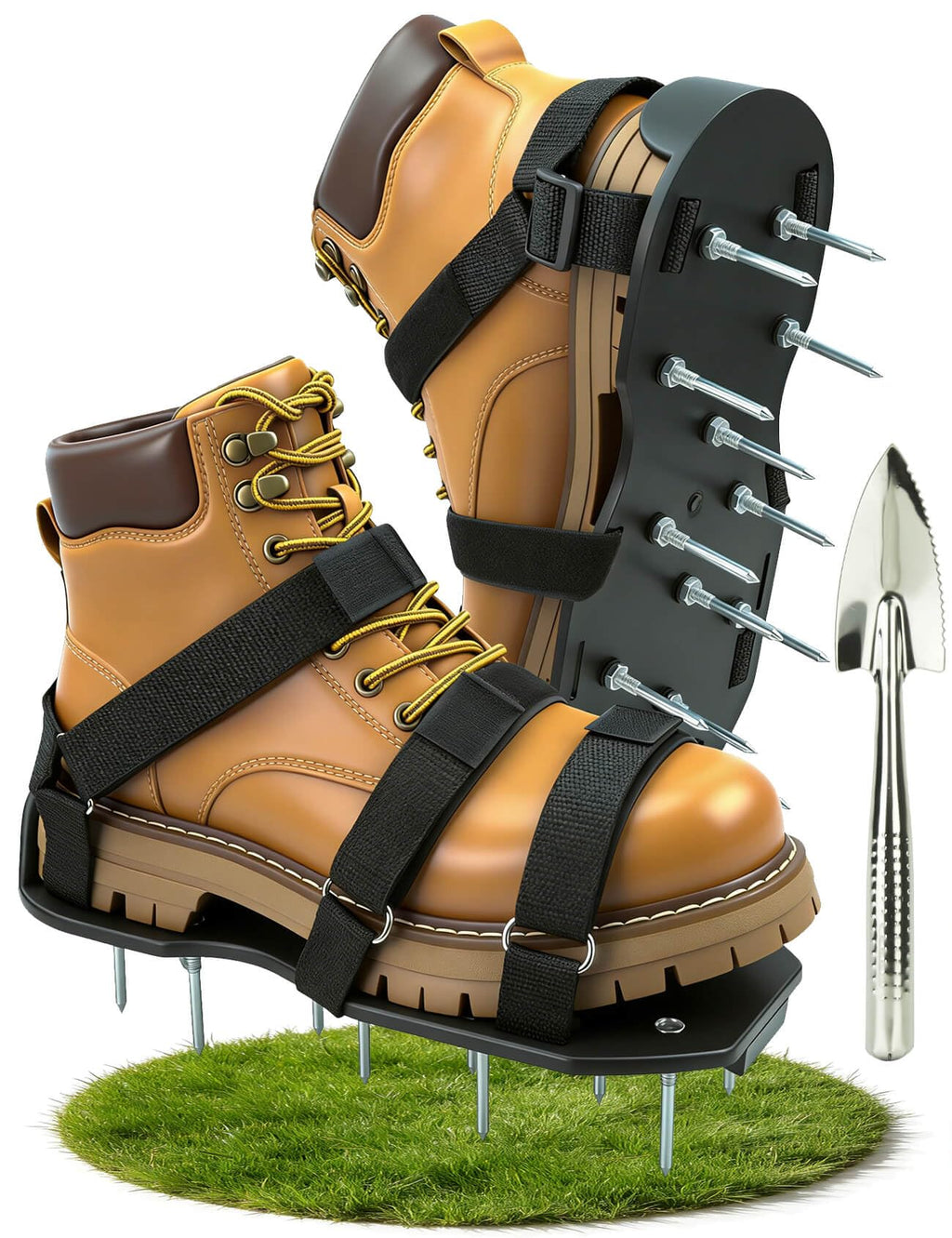 MILLUXXi Lawn Aerator Shoes with Hook & Loop Straps for Effectively Aerating Lawn Soil, Free-Installation Heavy Duty Spiked Sandals Shoes for Yard Patio Garden, One Size Fits All