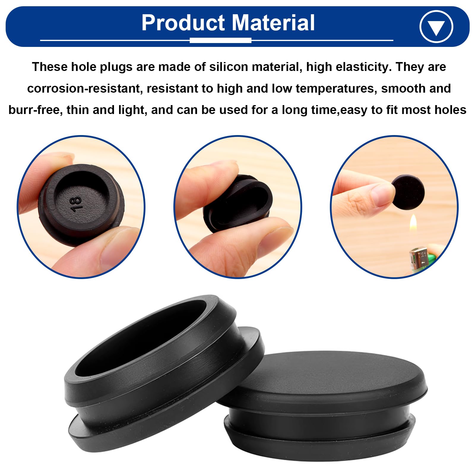 Tnisesm 65PCS 6 Sizes Black Rubber Plugs for Round Holes Silicone Plugs, 1" 3/4" 5/8" 1/2" 3/8" 1/4" Round Hole Plug Snap Locking, Used for Furniture