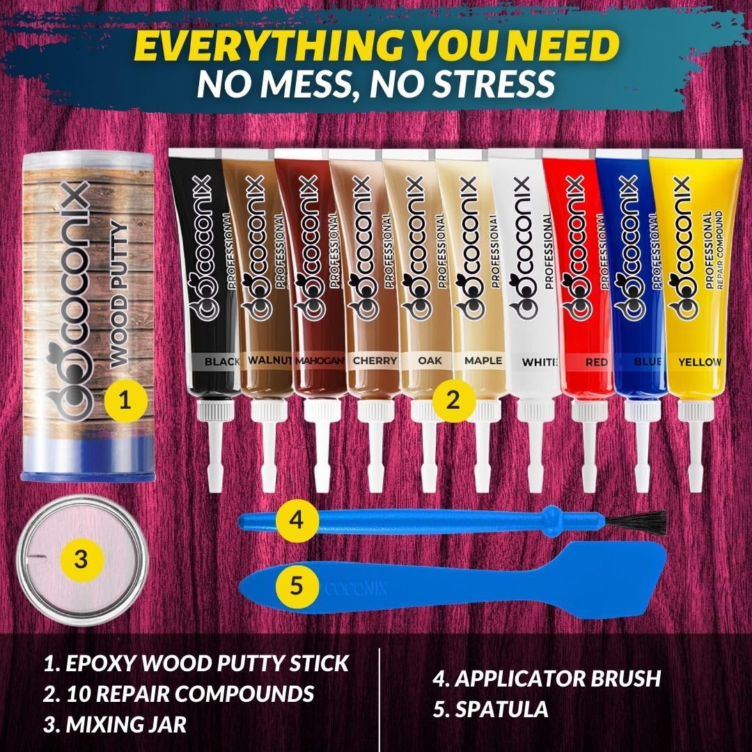 Coconix Floor & Furniture Repair Kit | Fix Scratches, Scuffs, and Dents on Hardwood Floors, Furniture, and Laminate Surfaces | Easy Application with Kneadable Putty