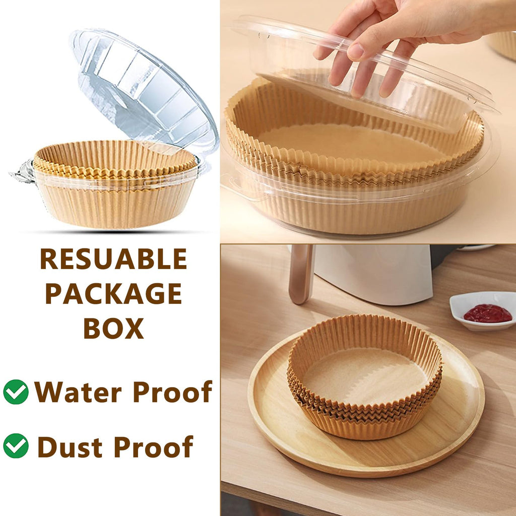 200pcs Air Fryer Disposable Paper Liner, Non-Stick Disposable Air Fryer Parchment Paper Liners, Baking Paper for Air Fryer Oil-Proof, Water-Proof, Food Grade Parchment（6.3" in Bottom, 7.9" on top）
