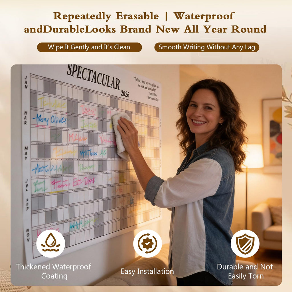 The Big Ass Calendar 2026 Full Year Wall Calendar Dry Erase Yearly Planificateur Familial Giant at a Glance One Page Calendars Small Desk Digital White Board 2026-2027 for Mom or Friends
