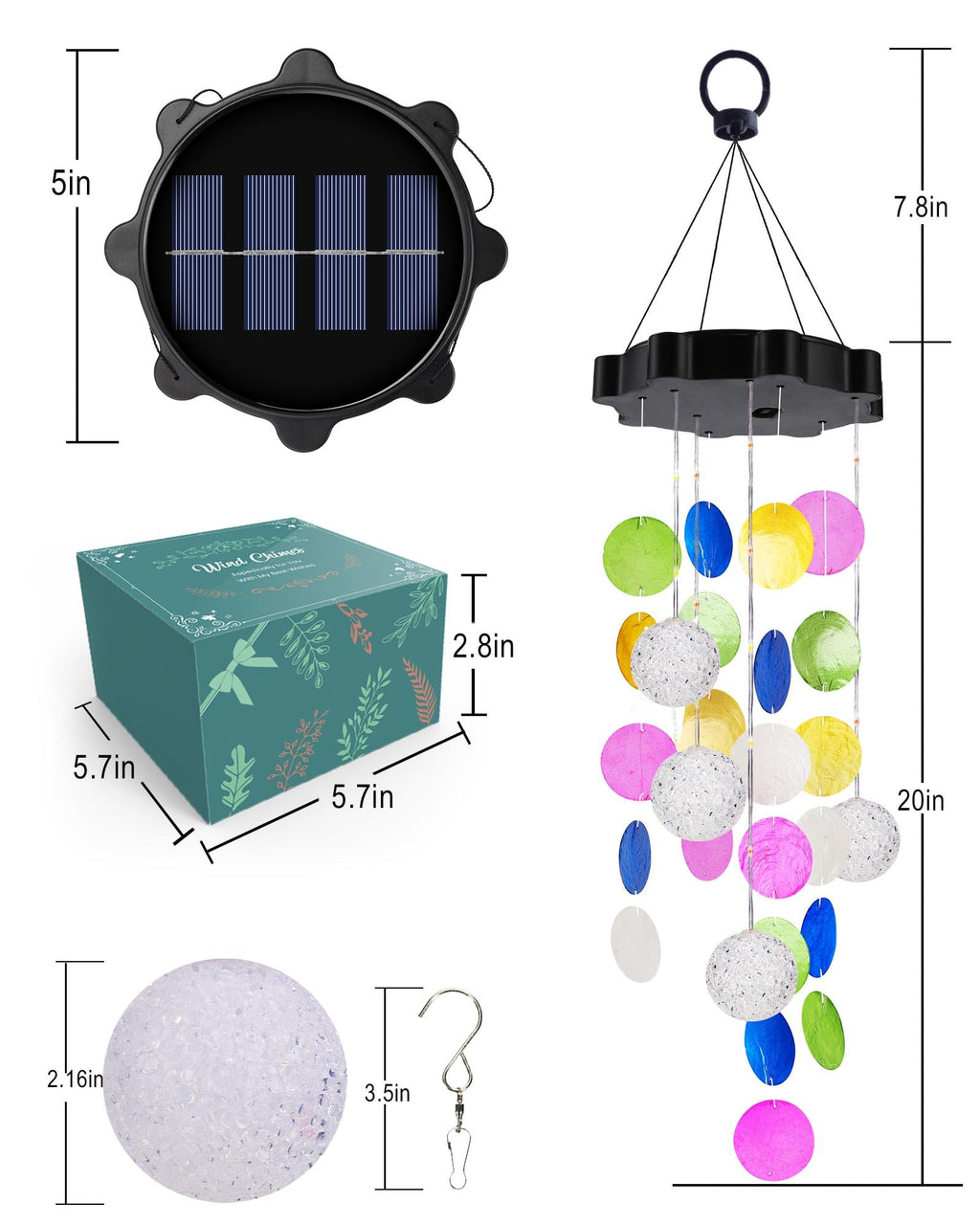Toodour Solar Wind Chimes for Outside, Hanging Pastel Lights with 2 Modes, Waterproof Shells Light Gifts for Mom Grandma Wife, LED Outside Decorative Mobile Lights for Garden Yard Patio Outdoor Decor