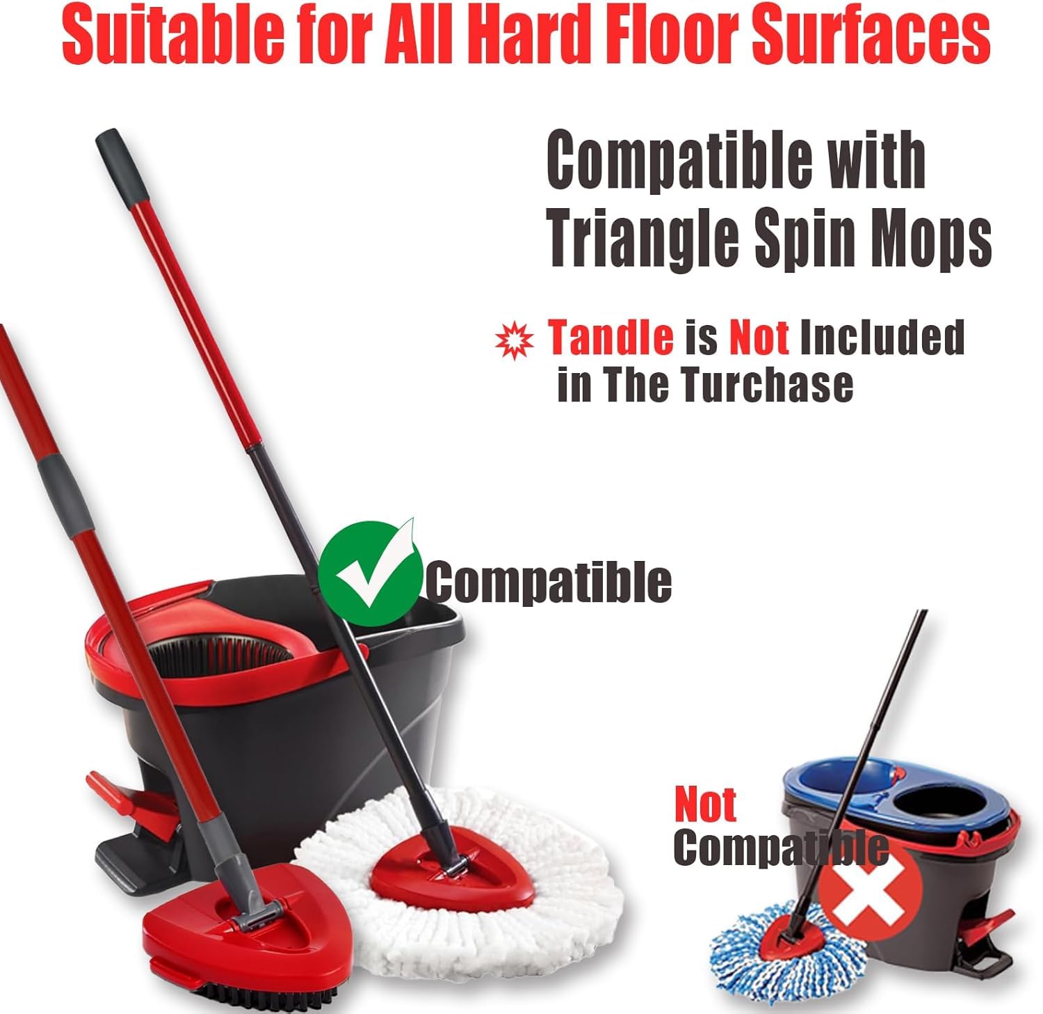 10 Pack-in-1 Reusable Mop Head Replacement for Vileda Easywring 1-Tank System, Microfiber Spin Moop Refills Compatible with Vileda Triangle Mops,Deep Clean Refill, Machine Washable & Easy to Replace