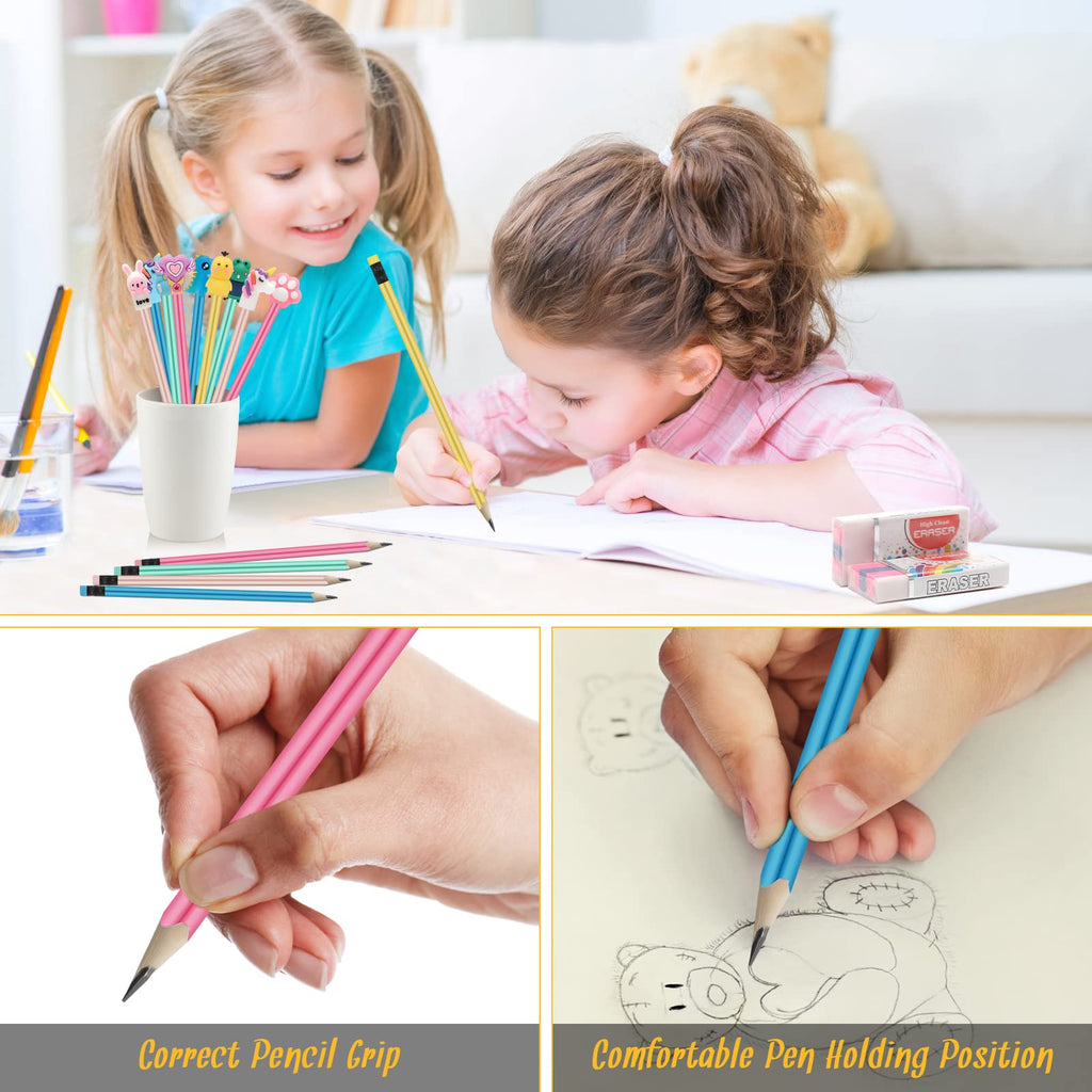 48 Pieces Pencils For Kids, Fun Pencils For Kids,Bulk Pencils With Cute Animal Toppers,Erasers,Pencil Sharpeners for School Office Classroom Party Reward Supplies