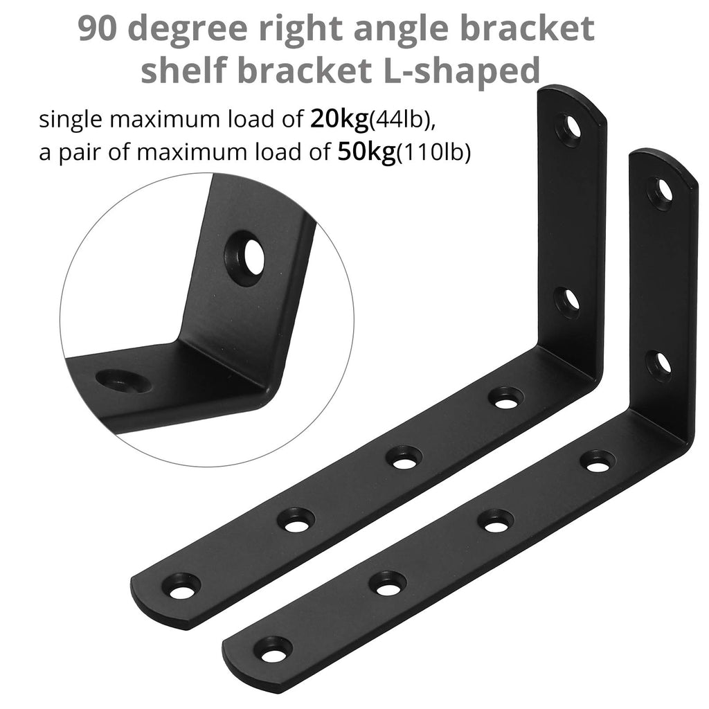 Kamtop 10 PCS L Shelf Brackets, 5 Inch x 3 Inch Heavy Duty Corner Brace, 90 Degree Joint Angle Bracket Wall Hanging L Shape Right Angle Shelf Bracket with Screws, Black