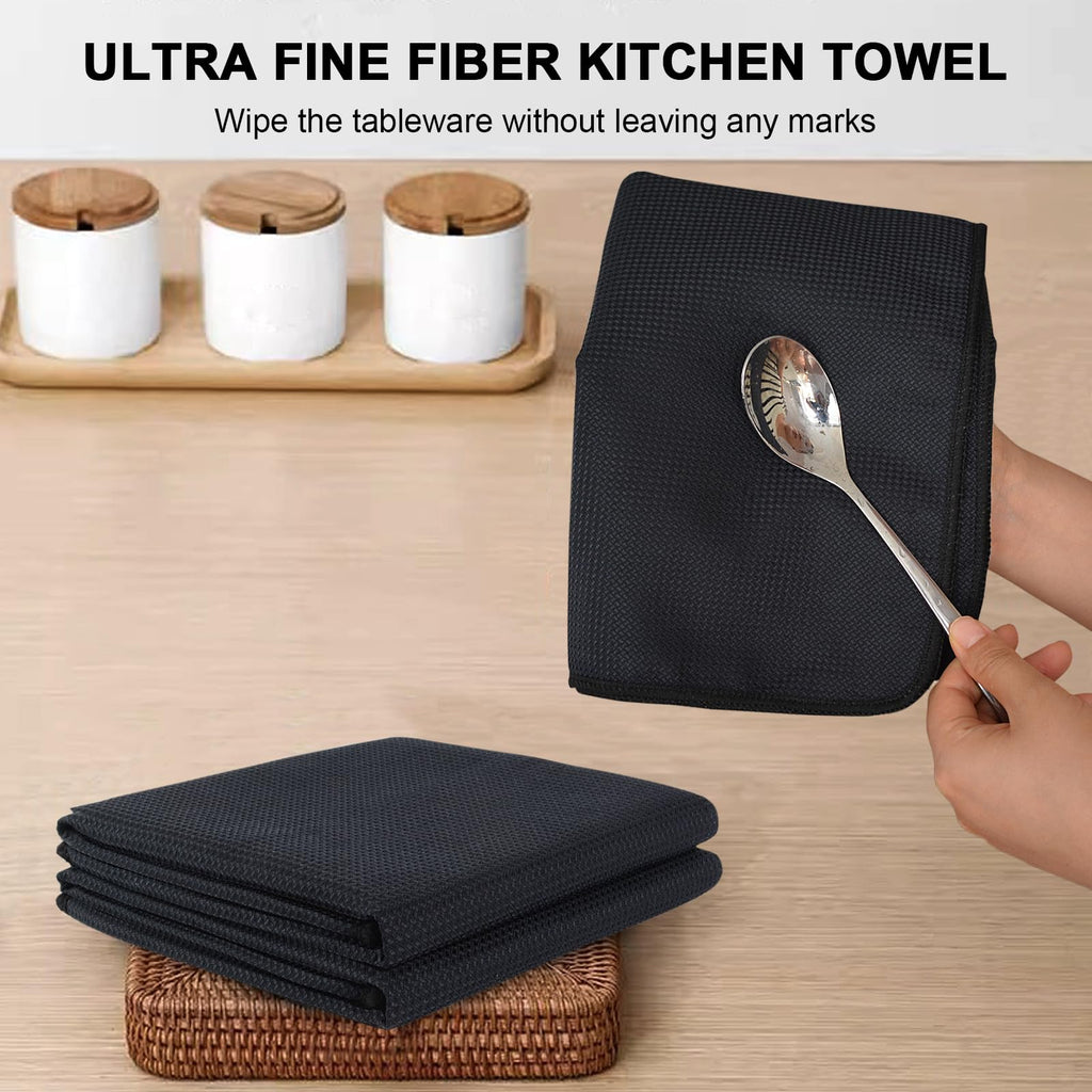 VIVOTE Microfiber Tea Towels, Kitchen Tea Towels, Super Soft, Absorbent and Lint Free, Quick Drying, Barista Towel, Black Tea Towels for Kitchen (50 x 70 cm)