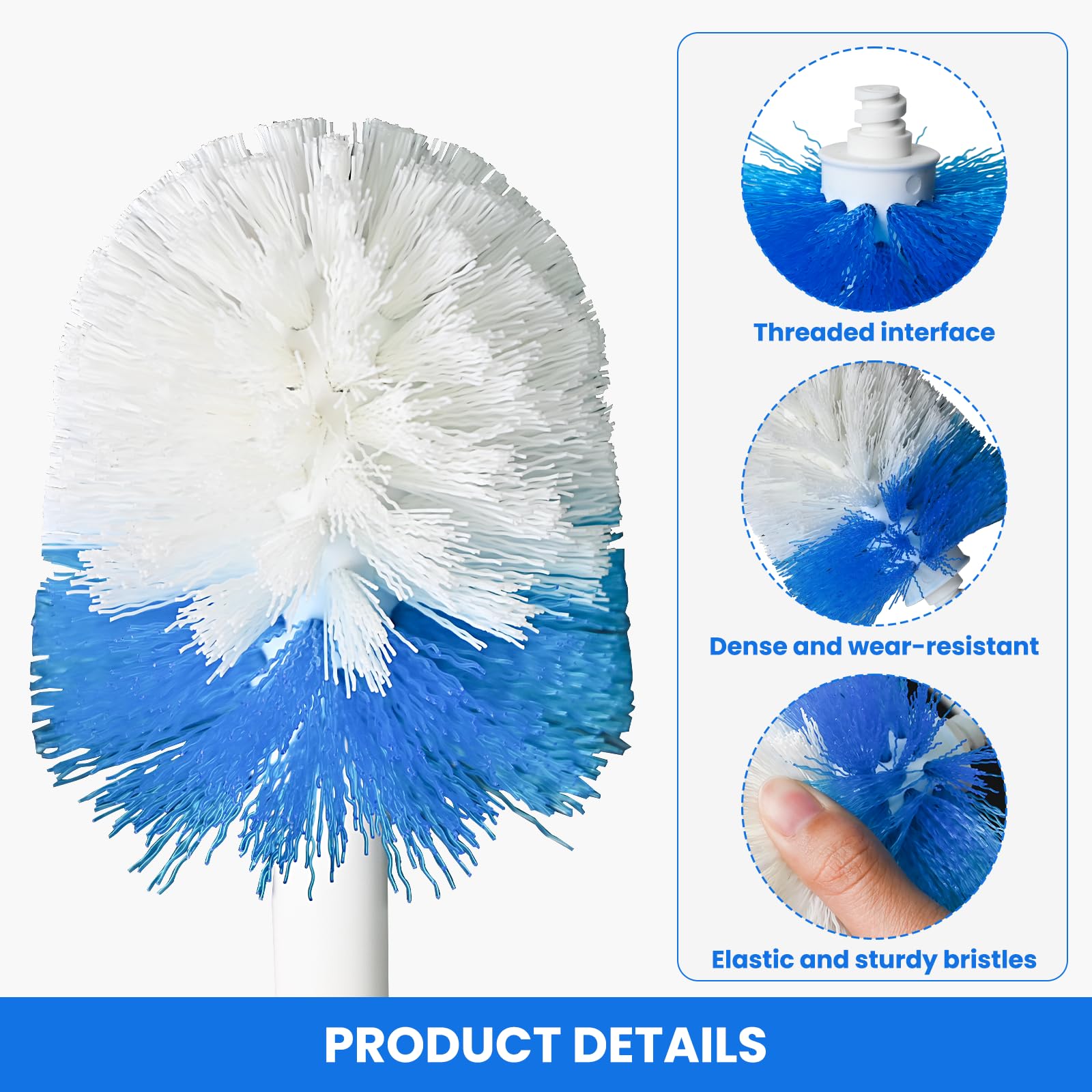 Toilet Brush Refills for OXO Toilet Brush Only, 4 Pack Toilet Brush Replacement Head, Blue & White, Nylon & Plastic Material Bristles