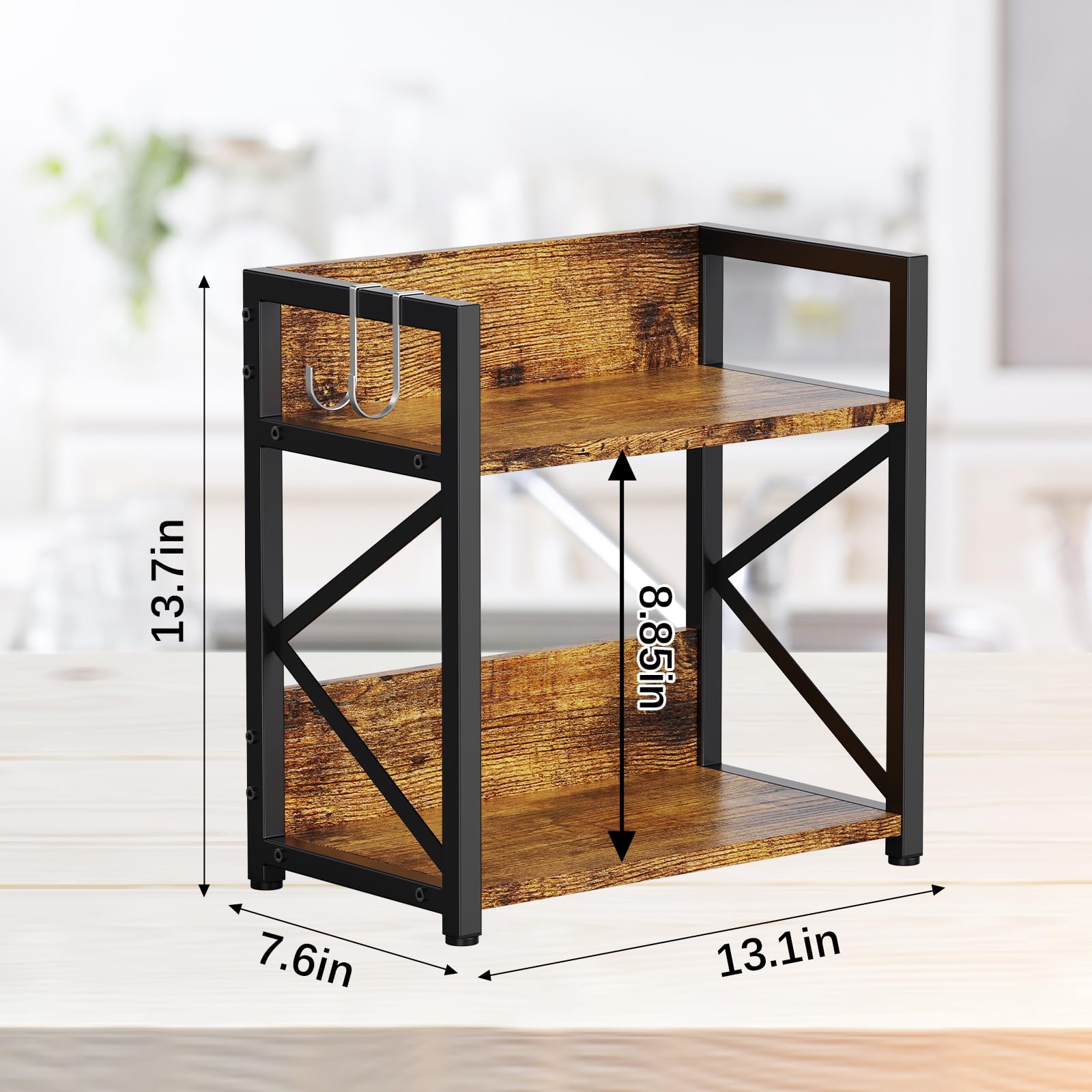 2 Tier Kitchen Counter Shelf Organizer, Coffee Bar Station Organizer for Countertop，Space Saving Spice Rack, Desk Shelf Riser, Coffee Bar Accessories