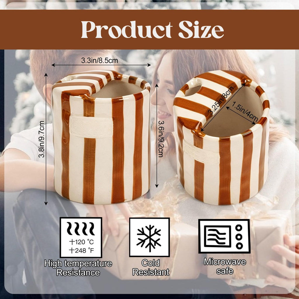 WATNTOW Ceramic Coffee Mug, Coffee Mug Espresso Cup 10oz Ceramic Coffee Mugs, Large Pottery Tea Mug Hand-Painted Striped Art Double-Enjoy Multiple Use for Kitchen, Dining (Brown)