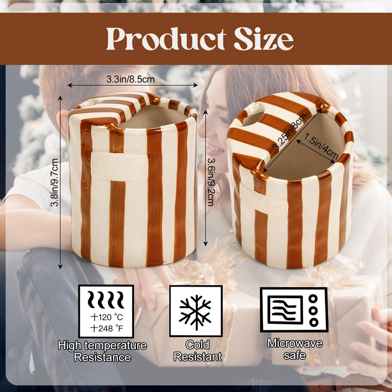 WATNTOW Ceramic Coffee Mug, Coffee Mug Espresso Cup 10oz Ceramic Coffee Mugs, Large Pottery Tea Mug Hand-Painted Striped Art Double-Enjoy Multiple Use for Kitchen, Dining (Brown)