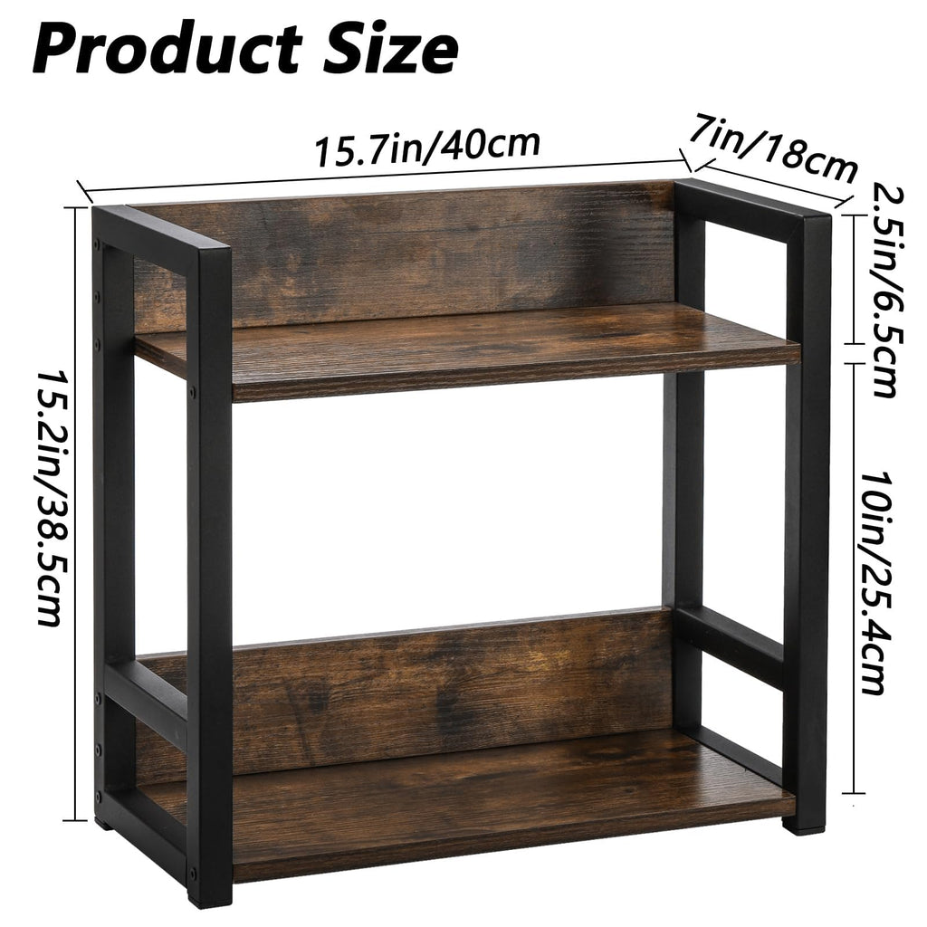 Youeon Wooden Coffee Bar Organizer 15.7x7x15.2 in, 2 Tier Kitchen Countertop Organizer for Coffee Bar Accessories, Wooden Shelf for Spice Jars, Condiment, Syrup Bottles, Kitchen, Office