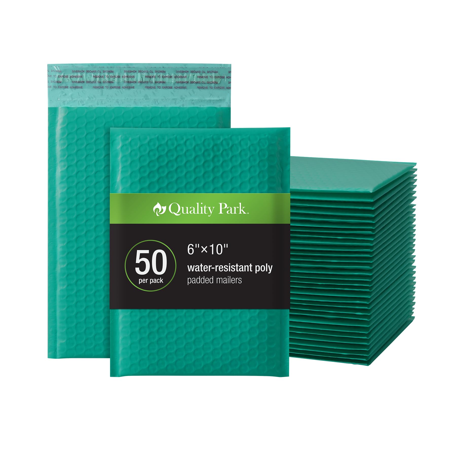 Quality Park Bubble Mailers, 6" x 9", Turquoise Poly Mailers, Padded Envelopes, Shipping Bags, Water Resistant, Self Seal, 50 Per Box (QUA85913)
