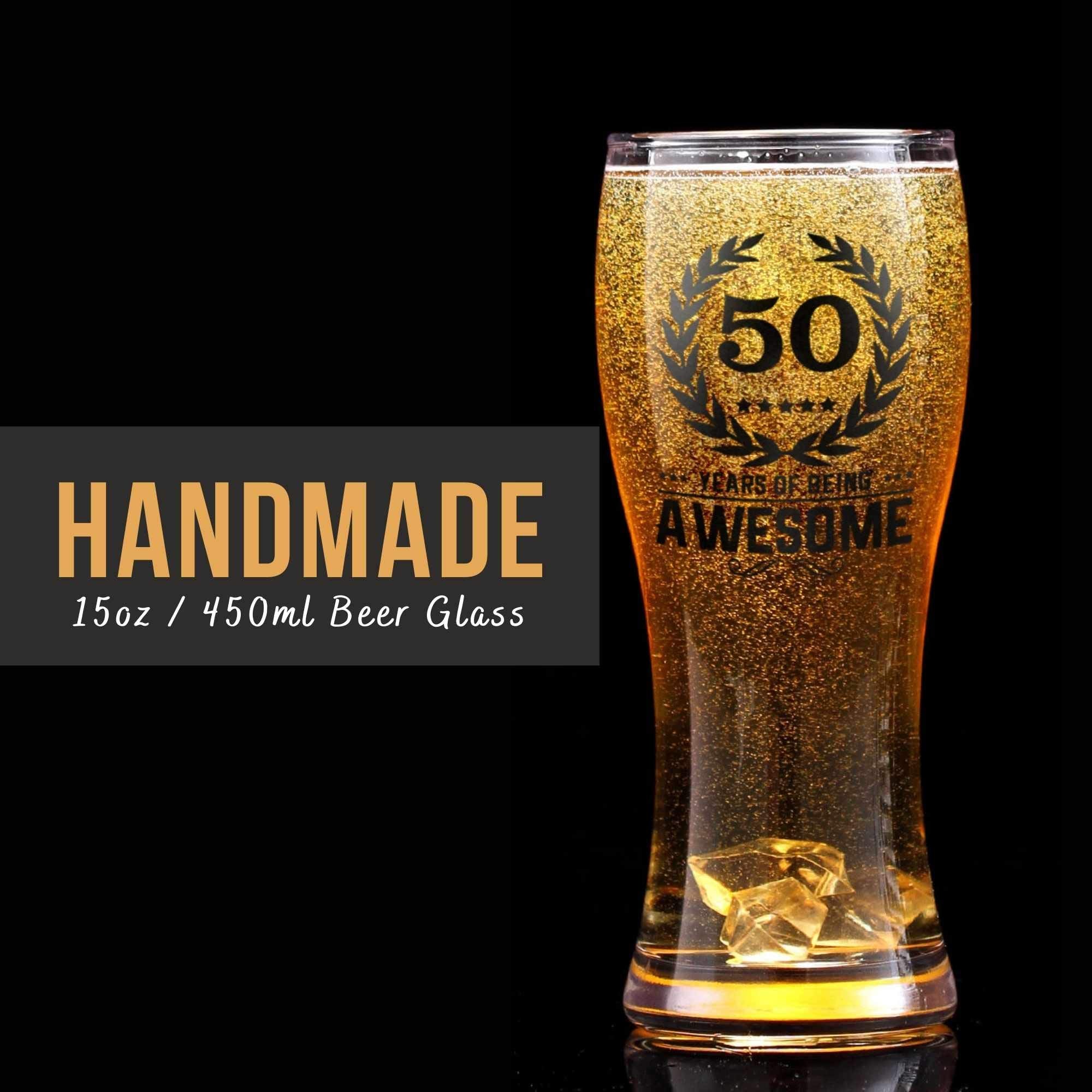 Onebttl 50th Birthday Gifts for Men or Him - 50 Years of Being Awesome - 15oz/450ml Beer Glass - 50 Years Old Birthday Pint Glass Gifts for Dad, Husband or Uncle