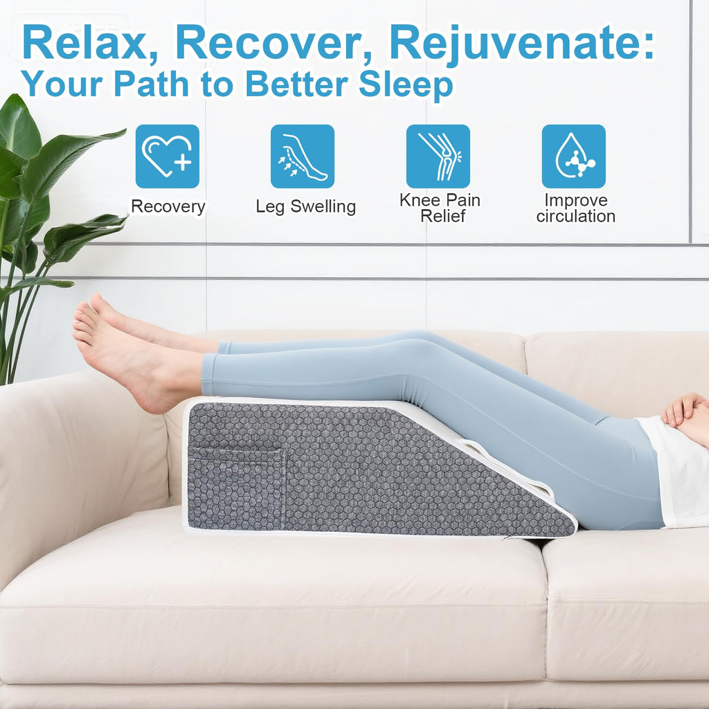 Ceecysaa Leg Elevation Pillow for Bed,20cm Height High-Density Foam Wedge Pillow Leg Rest Elevating,Wedge Pillow for Legs and Sleeping, Flat Top Leg Wedge,Knee Pillow