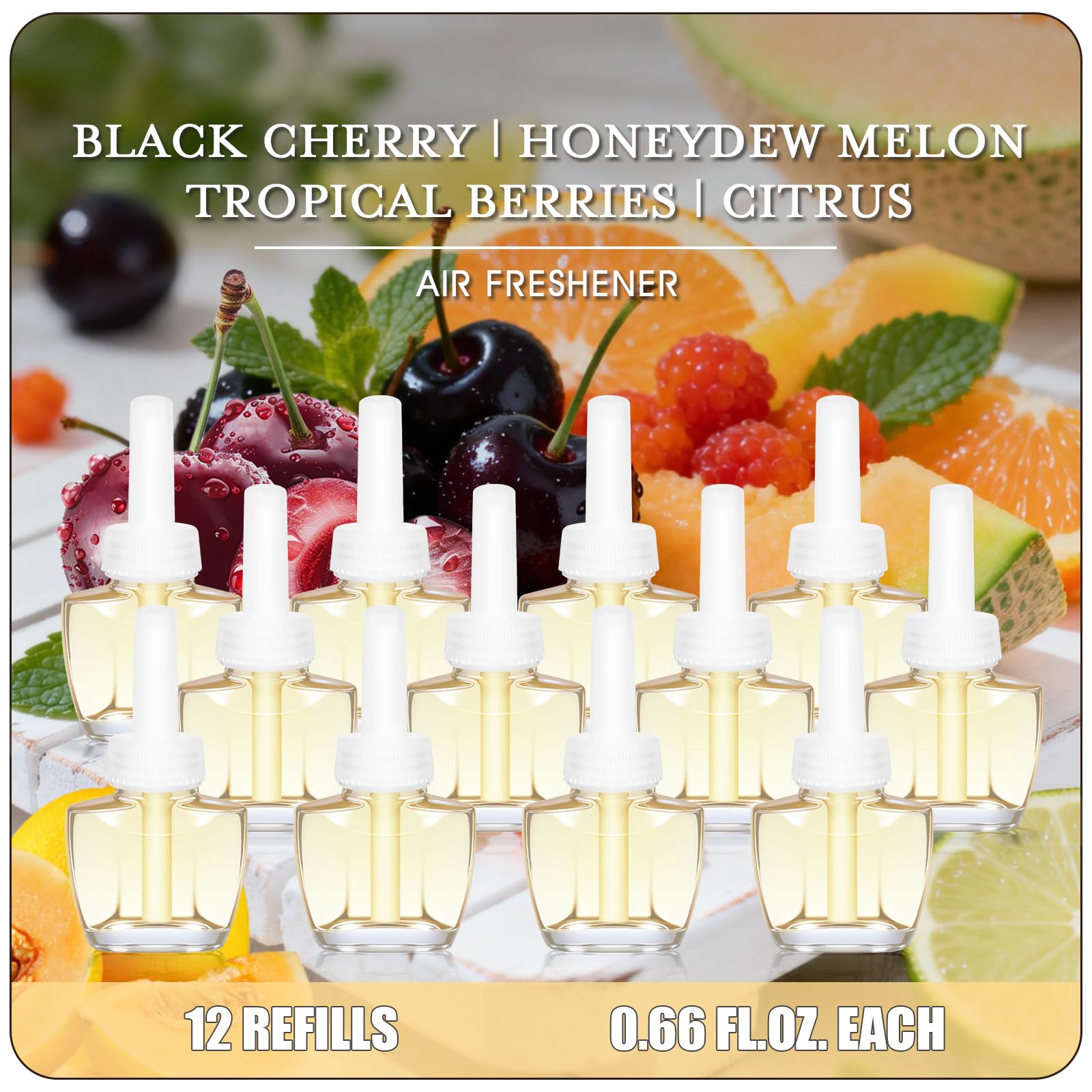 Plug In Air Fresheners for Home, 12ct – Black Cherry, Tropical Berries, Citrus, Honeydew Melon, Wall Plug in Refills, Room Freshener for Home, Compatible with Air Wick & Glade, Not for Glad Plus