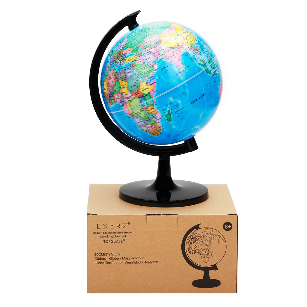 EXERZ 8" (20cm) World Globe Political Map - English Map - Educational Geographic School Globe - 20cm Diameter