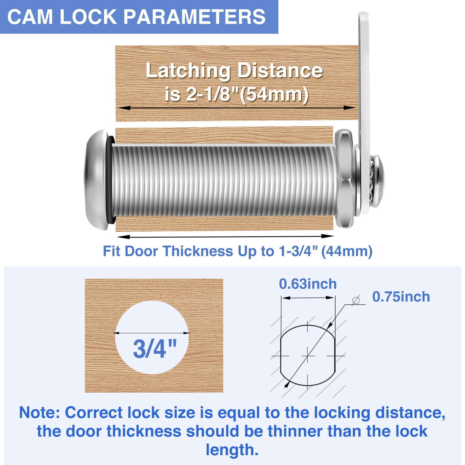 Cylinnda Cabinet Lock with Keys, 2" Extra-Long Cam Locks keyed Alike, 2 Pack Cabinet Cam Lock Set for Thick Drawers RV Storage Locks Tool Box Lock Replacement, Zinc Alloy (2 Pack, 2-1/8 Inch)