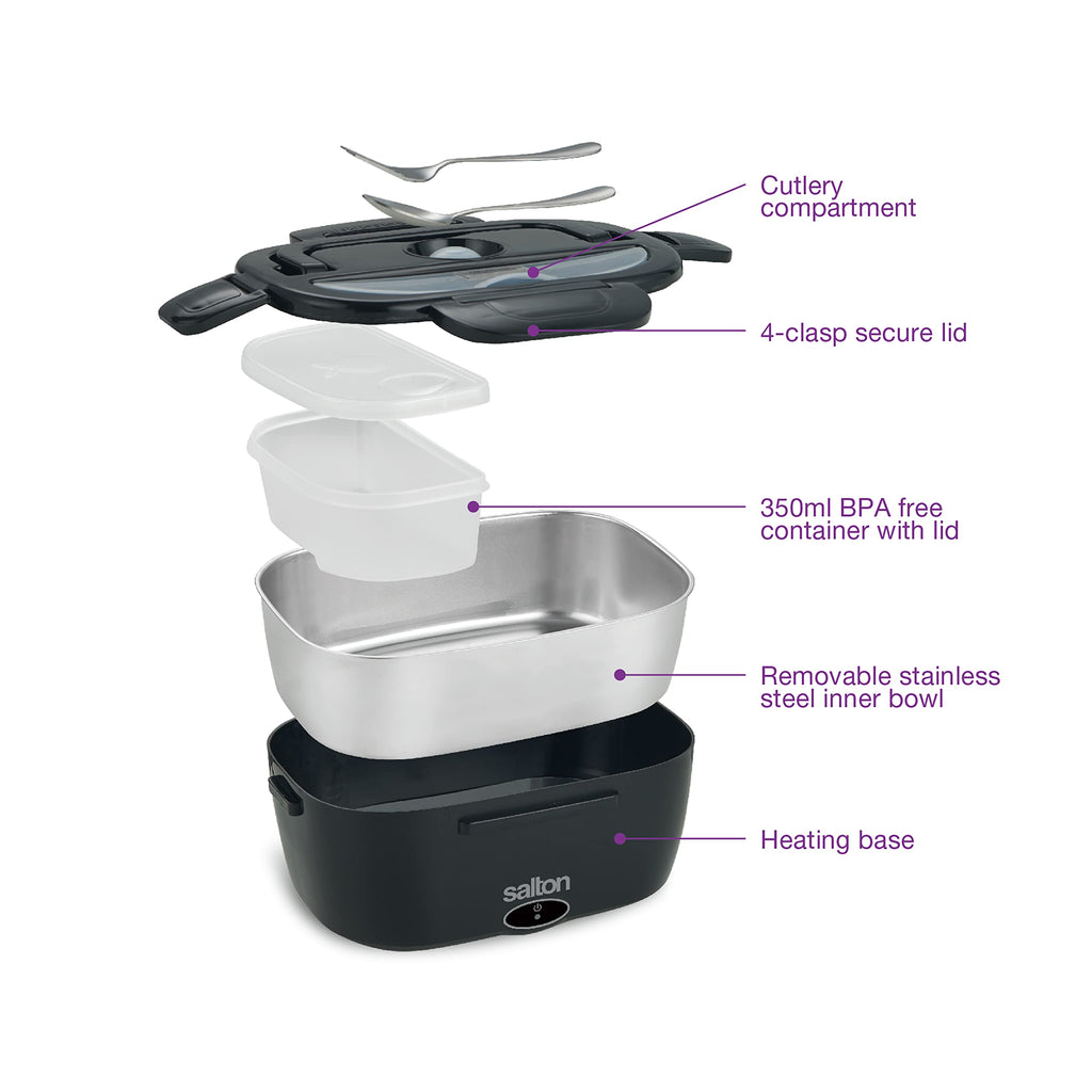 Salton Electric Lunchbox Food Warmer - Portable, Heated Lunch Box for Car & Home with Fork & Spoon, 1.5L