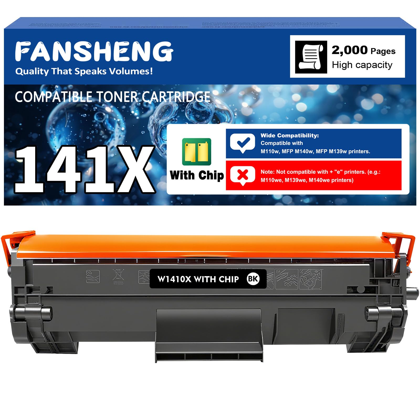 141X W1410X（141A W1410A） Black Toner Cartridge with Chip, High Capacity 2000 Pages Replacement for Compatible with M110 M110w MFP M139 M140 M140w Printers (Black), Incompatible with e-Series Printers