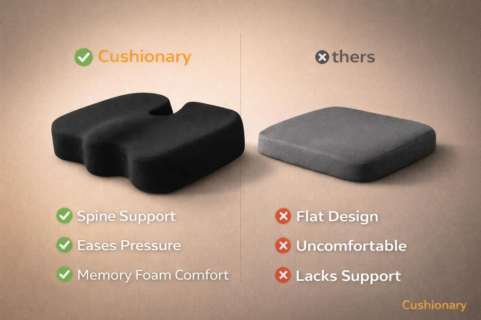 Memory Foam Orthopedic Seat Cushion for Tailbone Pain Relief – Ergonomic Coccyx Support Cushion for Office Chair, Car Seat, Wheelchair & Gaming Chair – Non-Slip Bottom & Machine-Washable Cover