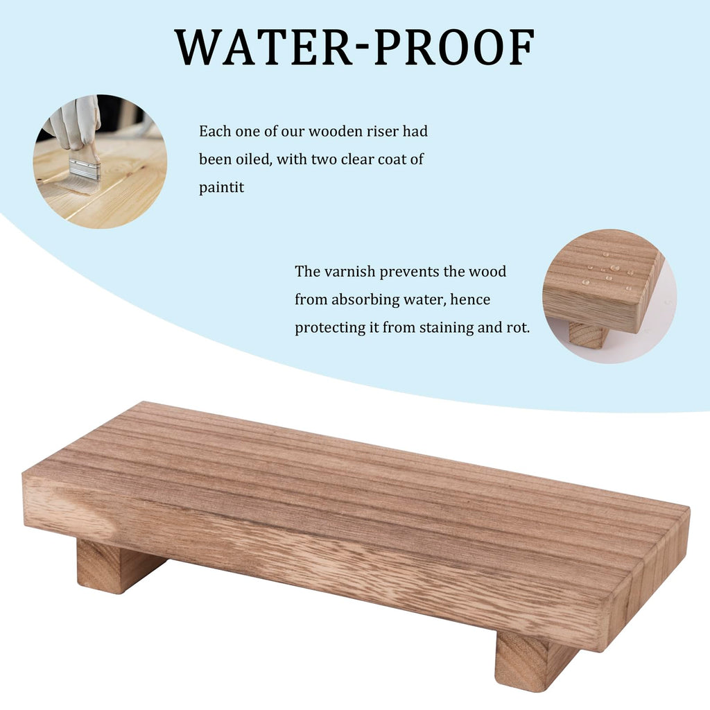 zoocatia Small Wood Tray Pedestal Stand Farmhouse Bathroom Decor Decorative Wooden Riser Kitchen Soap Dish Holder for Vanity, Counter, Sink, Brown