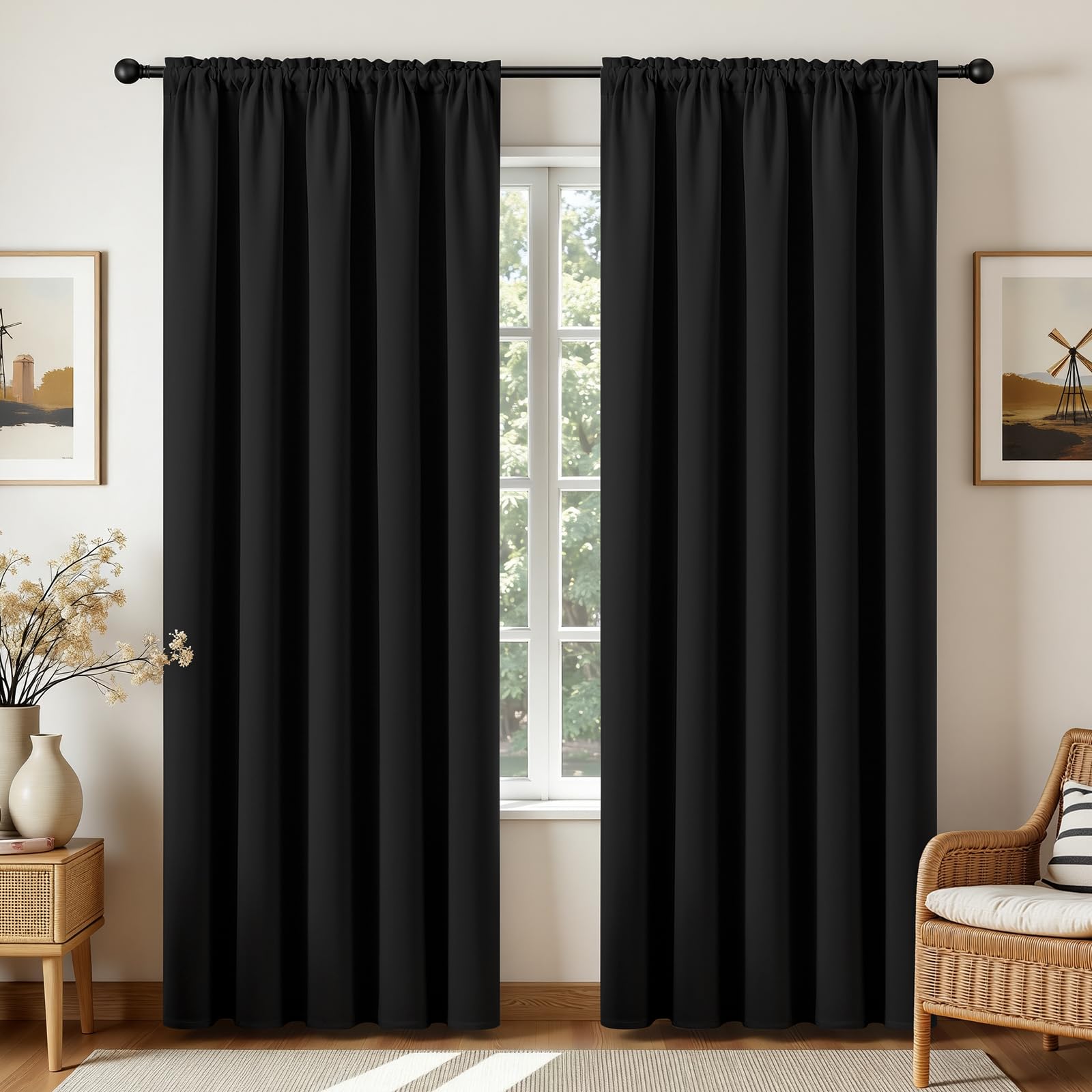 CUCRAF Blackout Curtains 2 Panels,Thermal Insulated Room Darkening Rod Pocket Black Out Curtains 84 Inch Long for Bedroom Living Room,52Wx84L Inch,Black