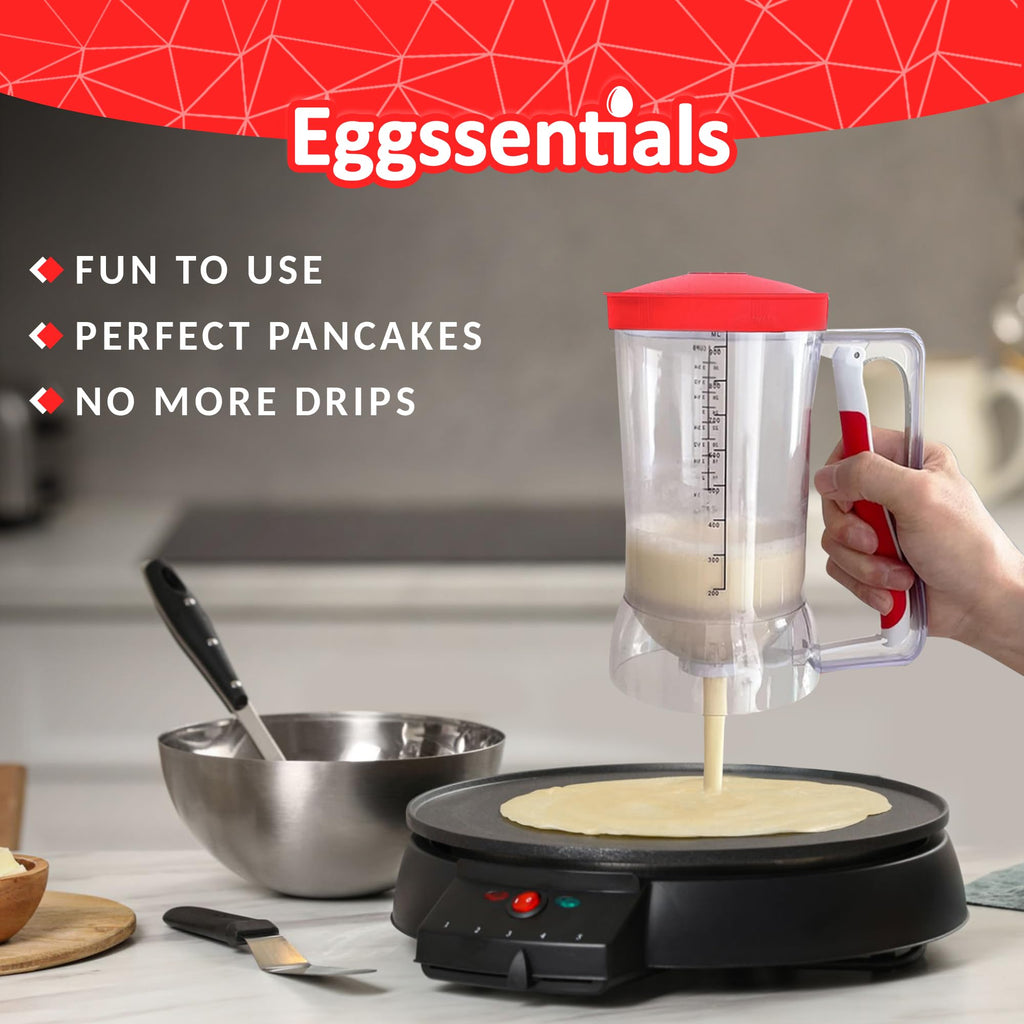 Eggssentials Pancake Batter Dispenser – Mess-Free, Squeeze-Handle Batter Dispenser for Pancakes, Cupcakes, Waffles & More – Durable, Easy-Pour Pancake Dispenser Bottle for Smooth Baking